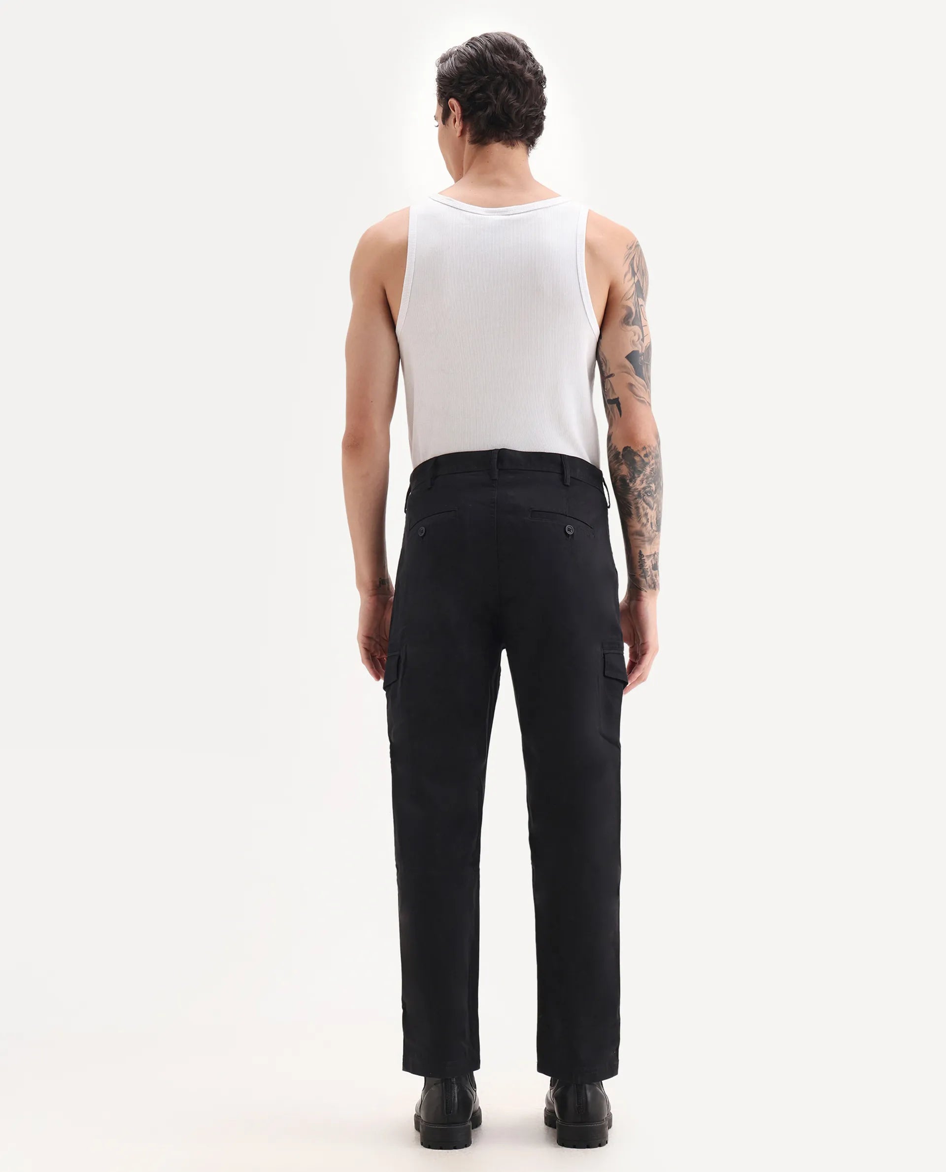 Rare Rabbit Men's Zipo Black Cotton Plain Regular Fit Trouser