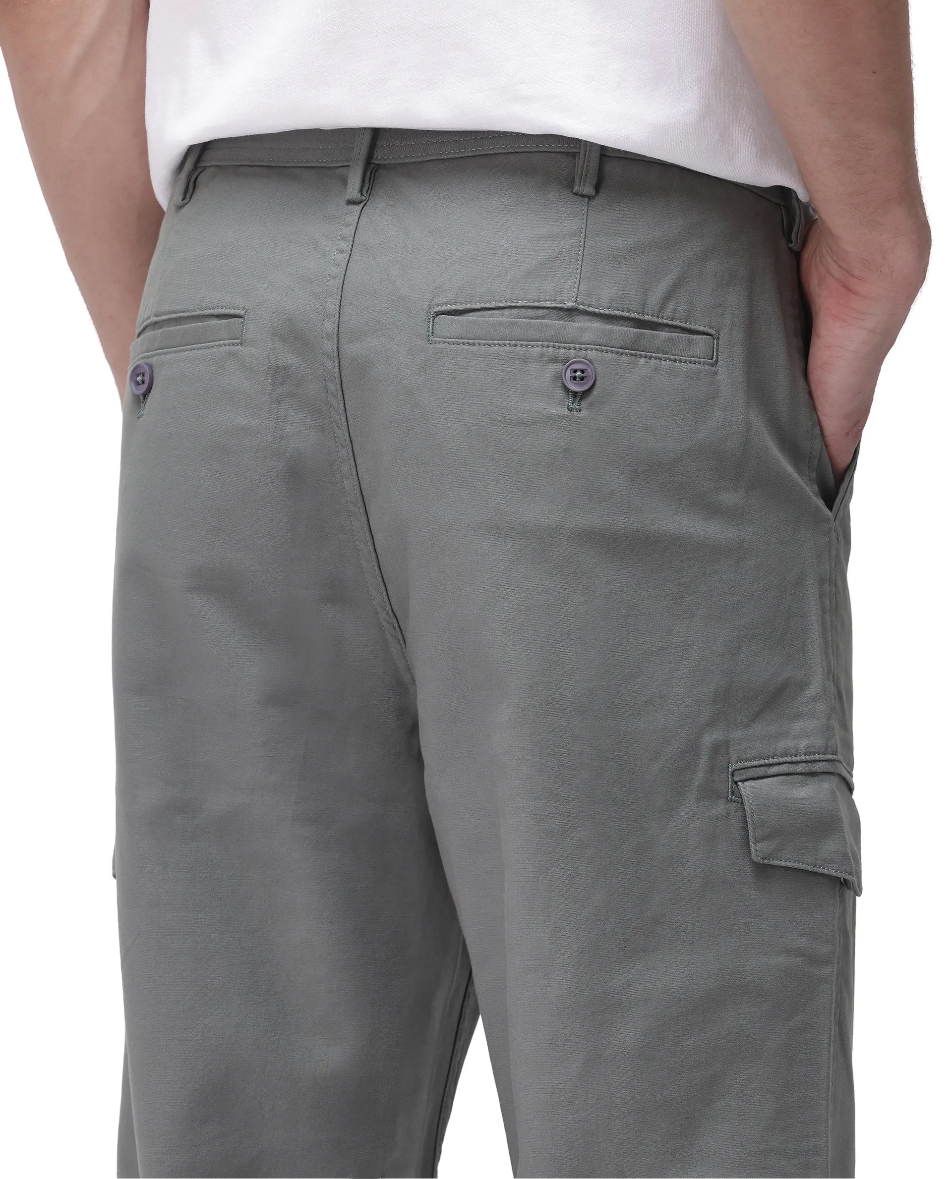 Rare Rabbit Men's Zipo Dark Green Cotton Plain Regular Fit Trouser