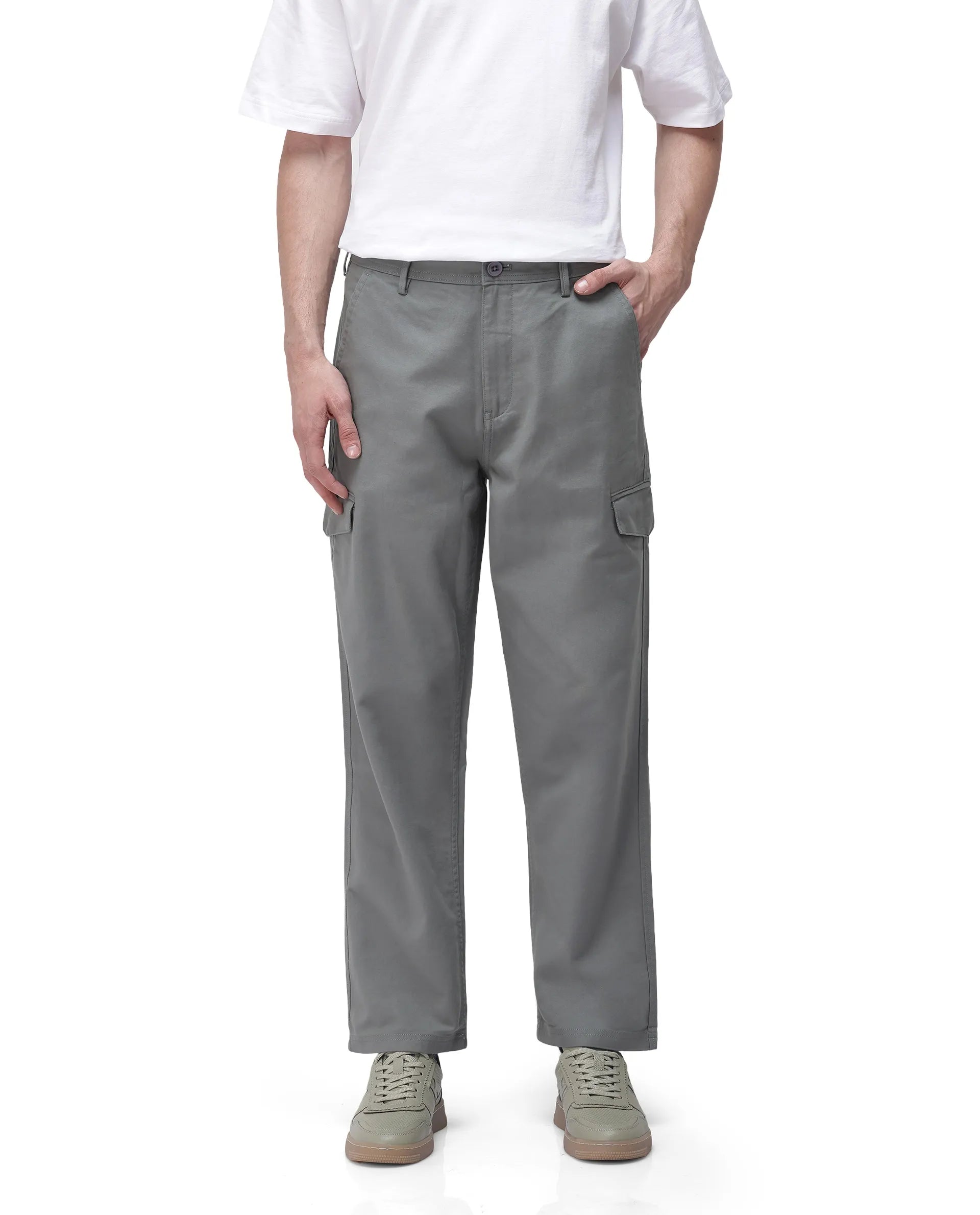 Rare Rabbit Men's Zipo Dark Green Cotton Plain Regular Fit Trouser