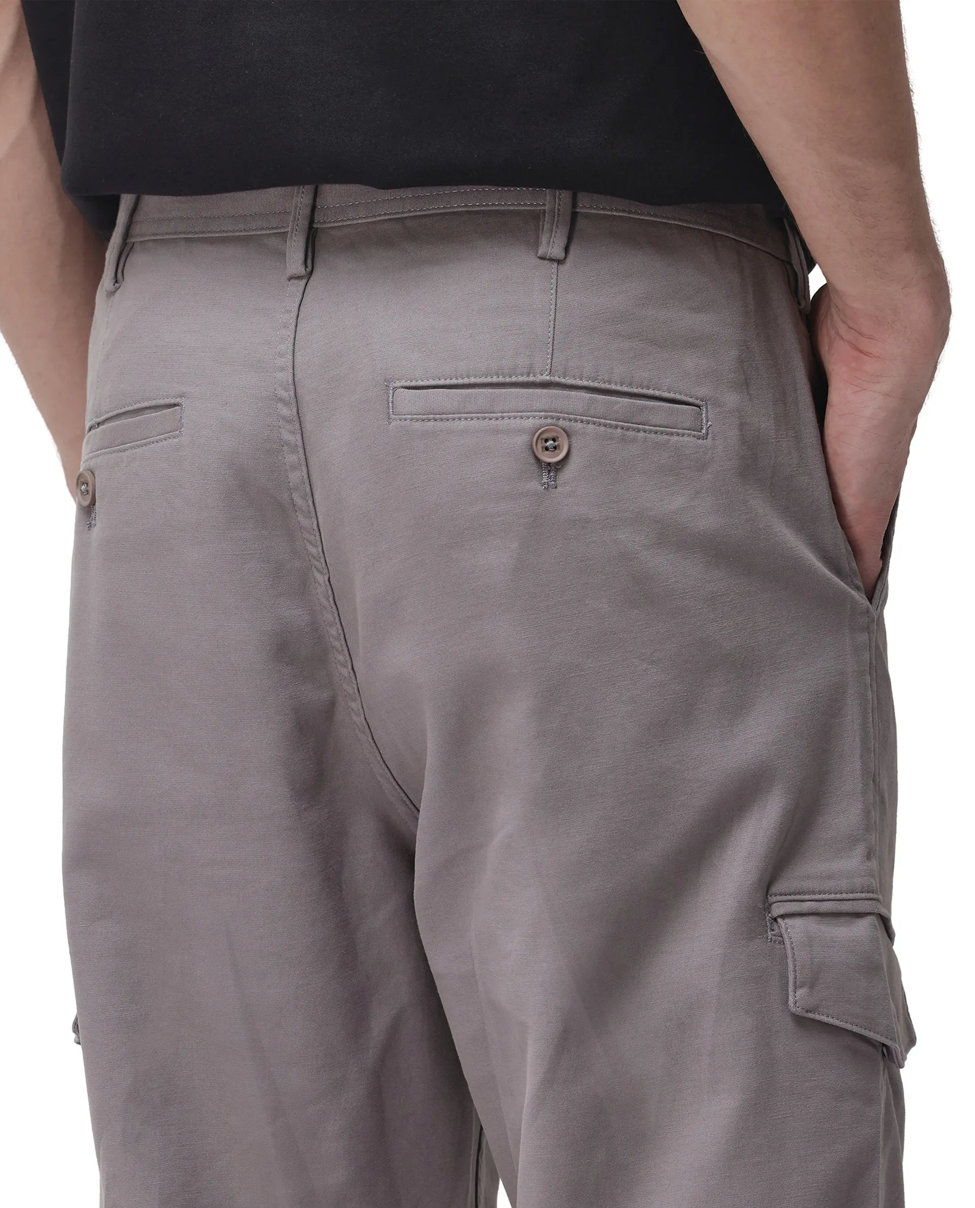 Rare Rabbit Men's Zipo Dark Grey Cotton Plain Regular Fit Trouser