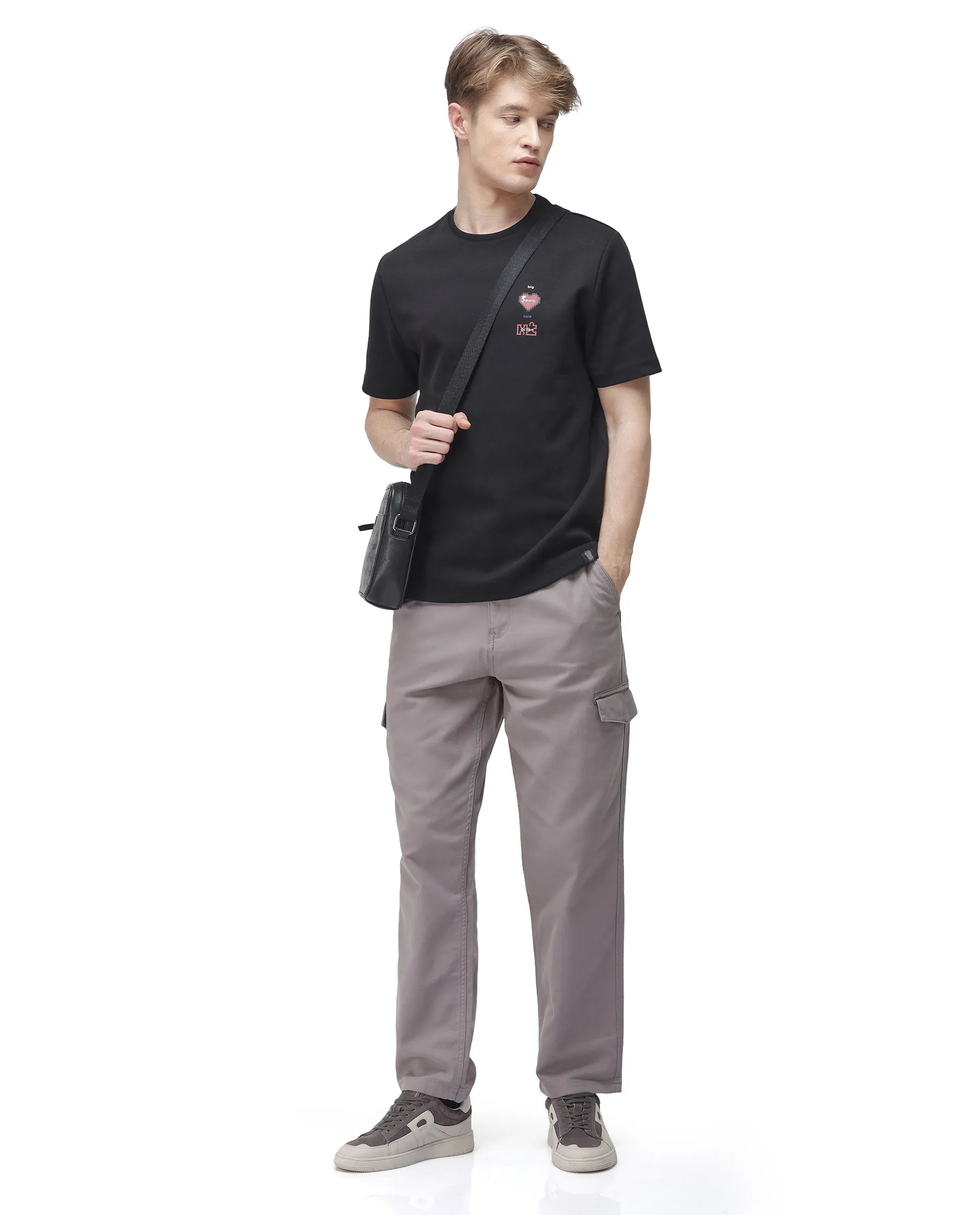 Rare Rabbit Men's Zipo Dark Grey Cotton Plain Regular Fit Trouser