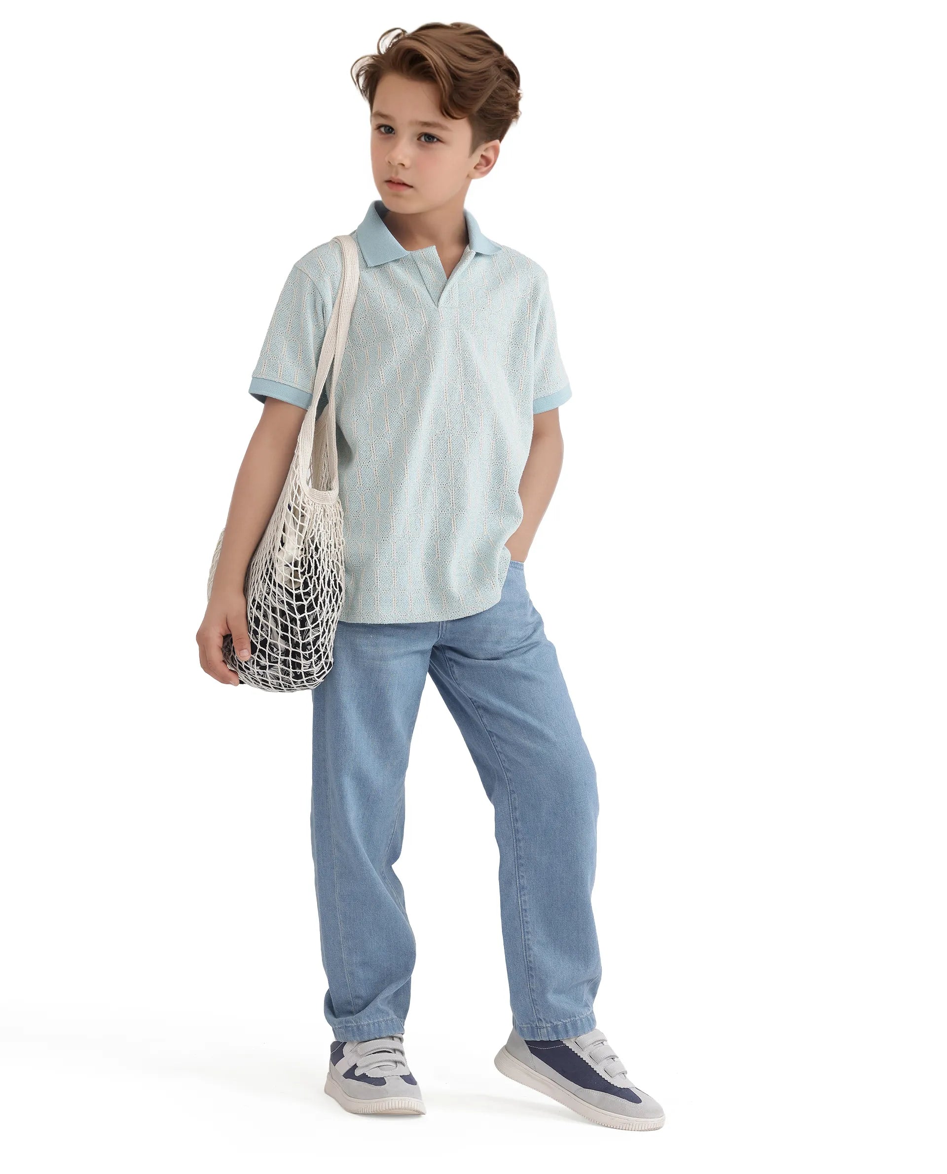 Rare Ones Kids Ziri Blue Cotton Button Closure Plain Regular Fit Jeans