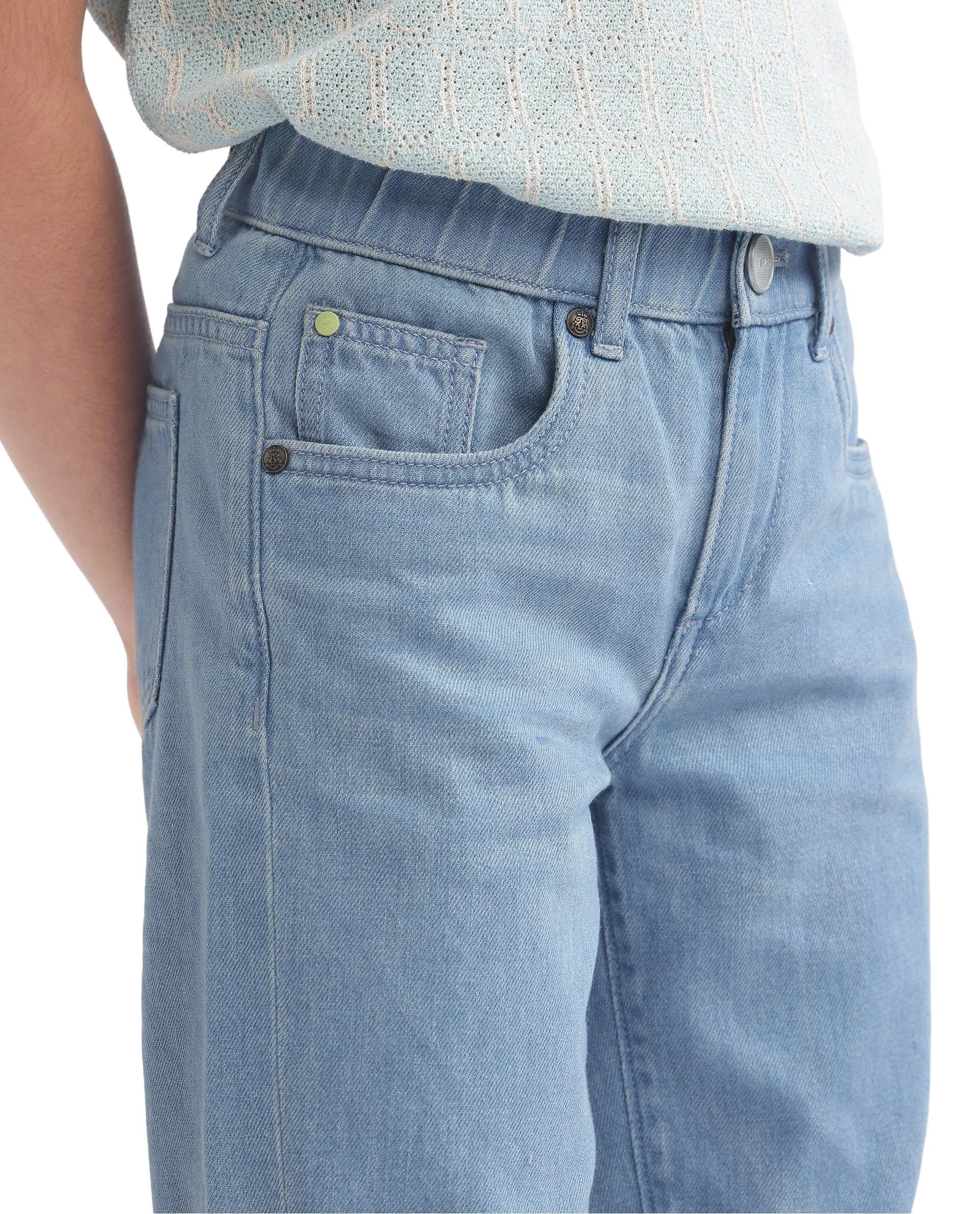 Rare Ones Kids Ziri Blue Cotton Button Closure Plain Regular Fit Jeans