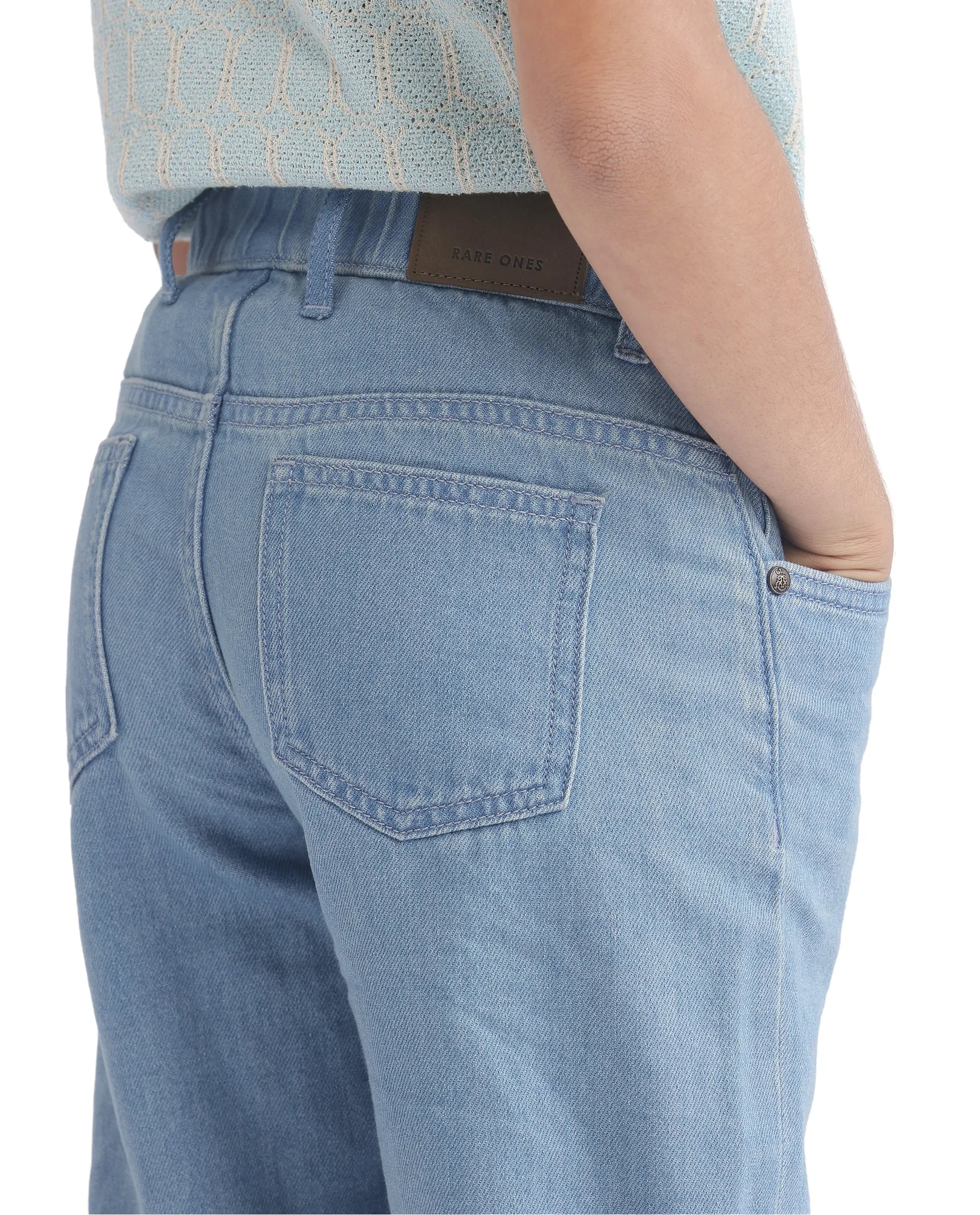 Rare Ones Kids Ziri Blue Cotton Button Closure Plain Regular Fit Jeans