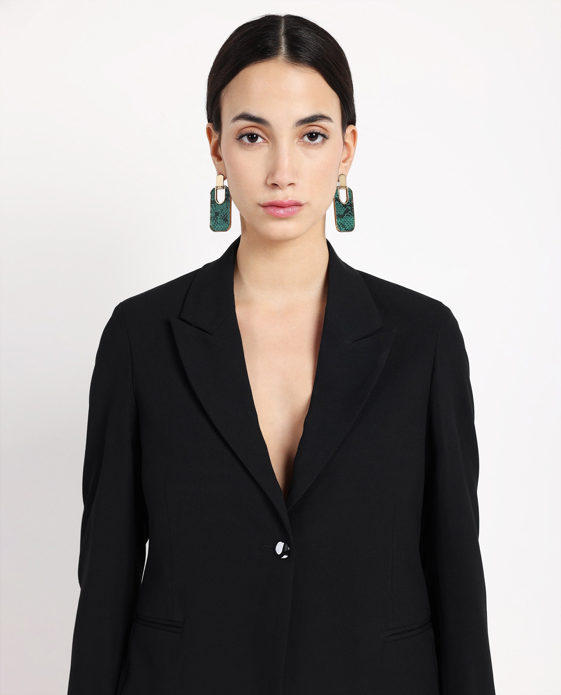 Rareism Women Zivya Dark Black Full Sleeve Lapel Neck Button Closure Plain Blazer