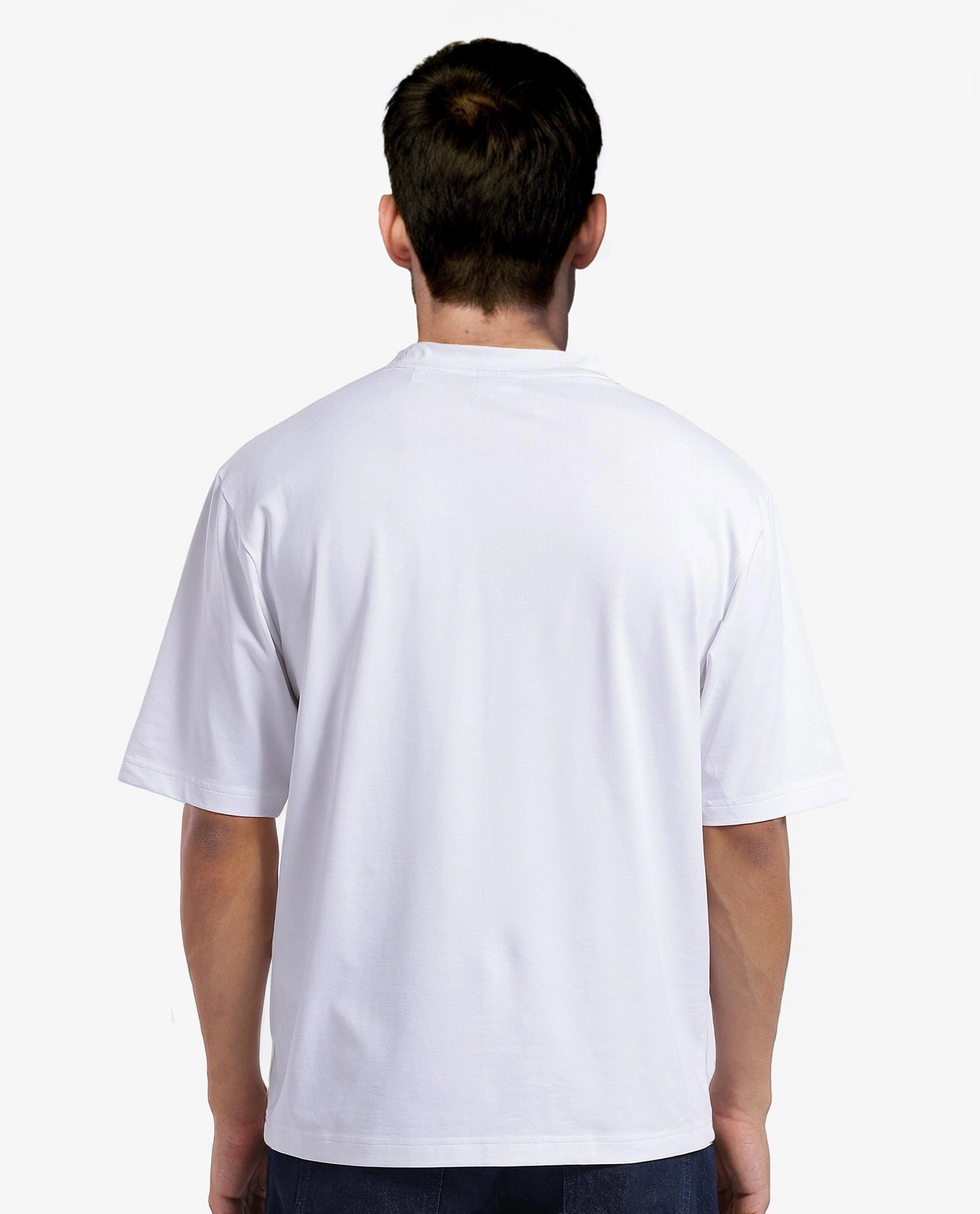 Rare Rabbit Men Zobo White Cotton Blend Fabric Short Sleeve Crew Neck Oversized Fit Monogram Print Pocket T-Shirt