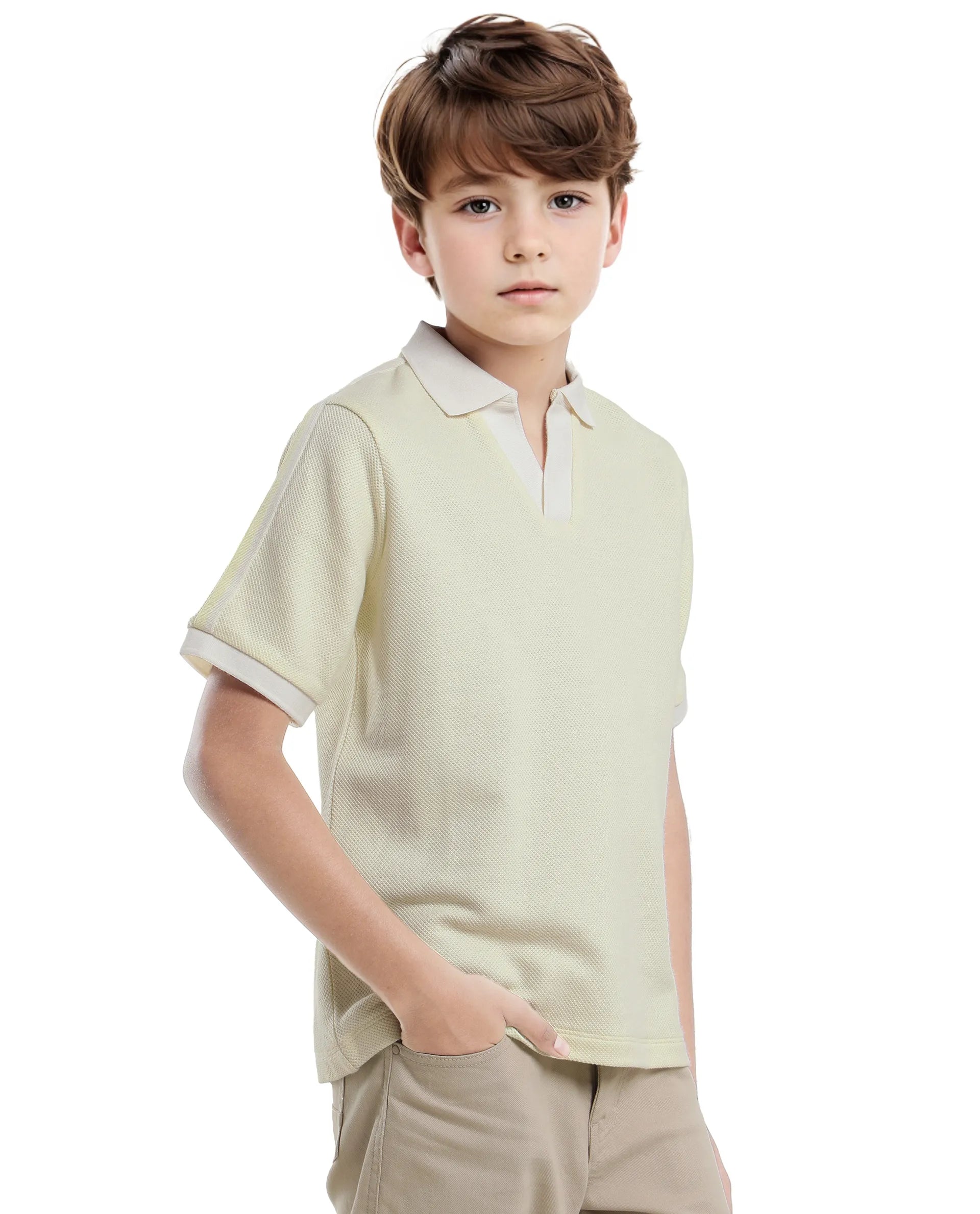 Rare Ones Kids Zolt Pastel Green Cotton Blend Polo Collar Solid Polo