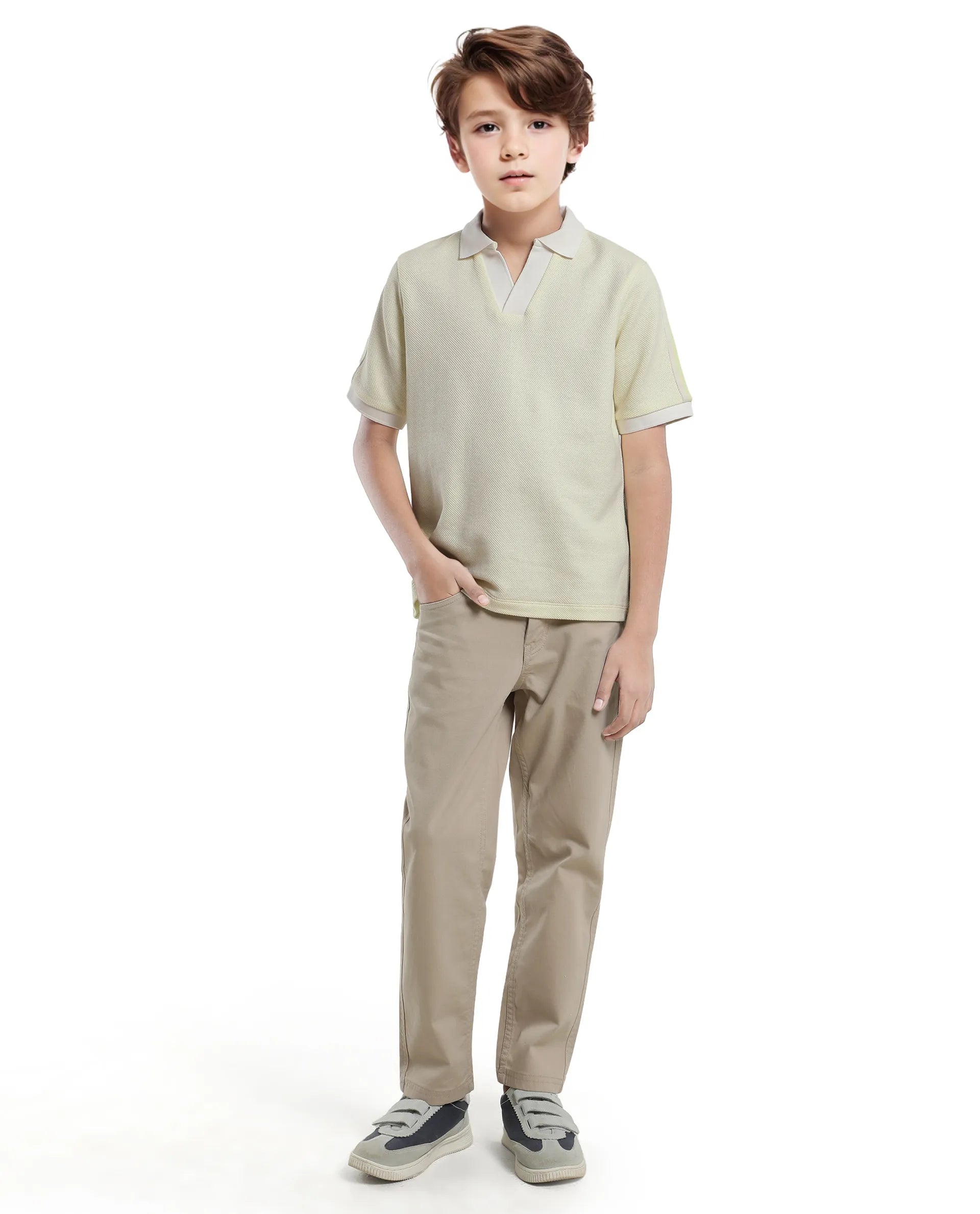 Rare Ones Kids Zolt Pastel Green Cotton Blend Polo Collar Solid Polo