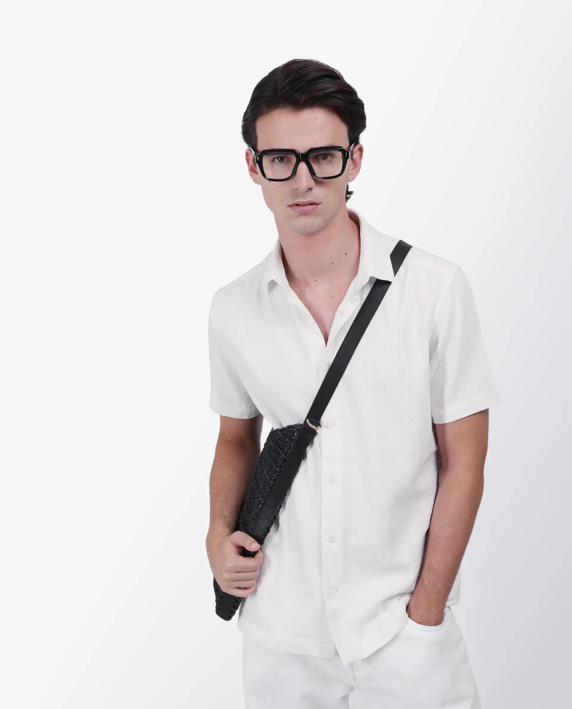 Rare Rabbit Men's Zolt White Cotton Striped Print Regular Fit Half Sleeve Collared Shirt