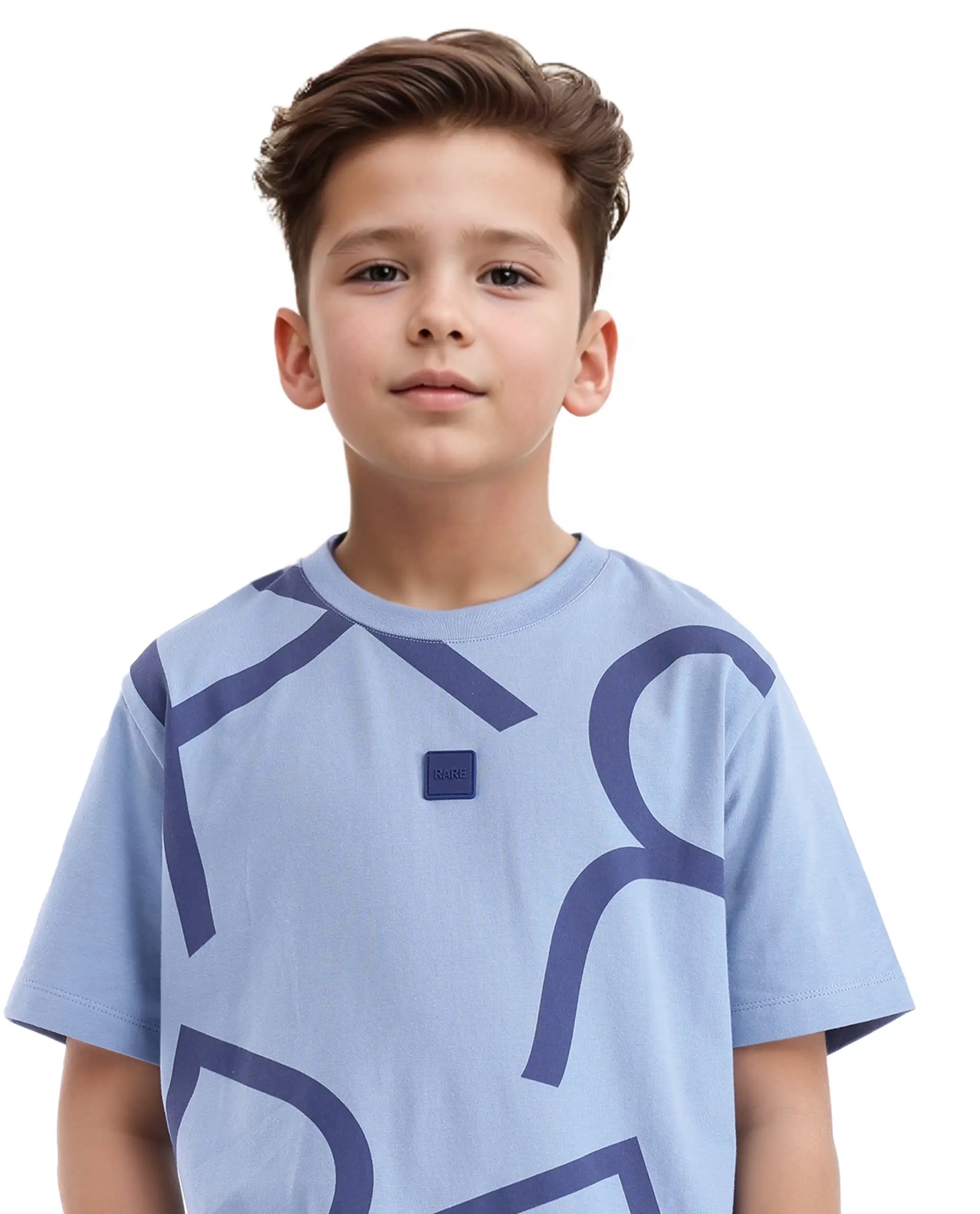 Rare Ones Kids Zon Dusky Blue Cotton Short Sleeve Crew Neck Pigment Print T-Shirt
