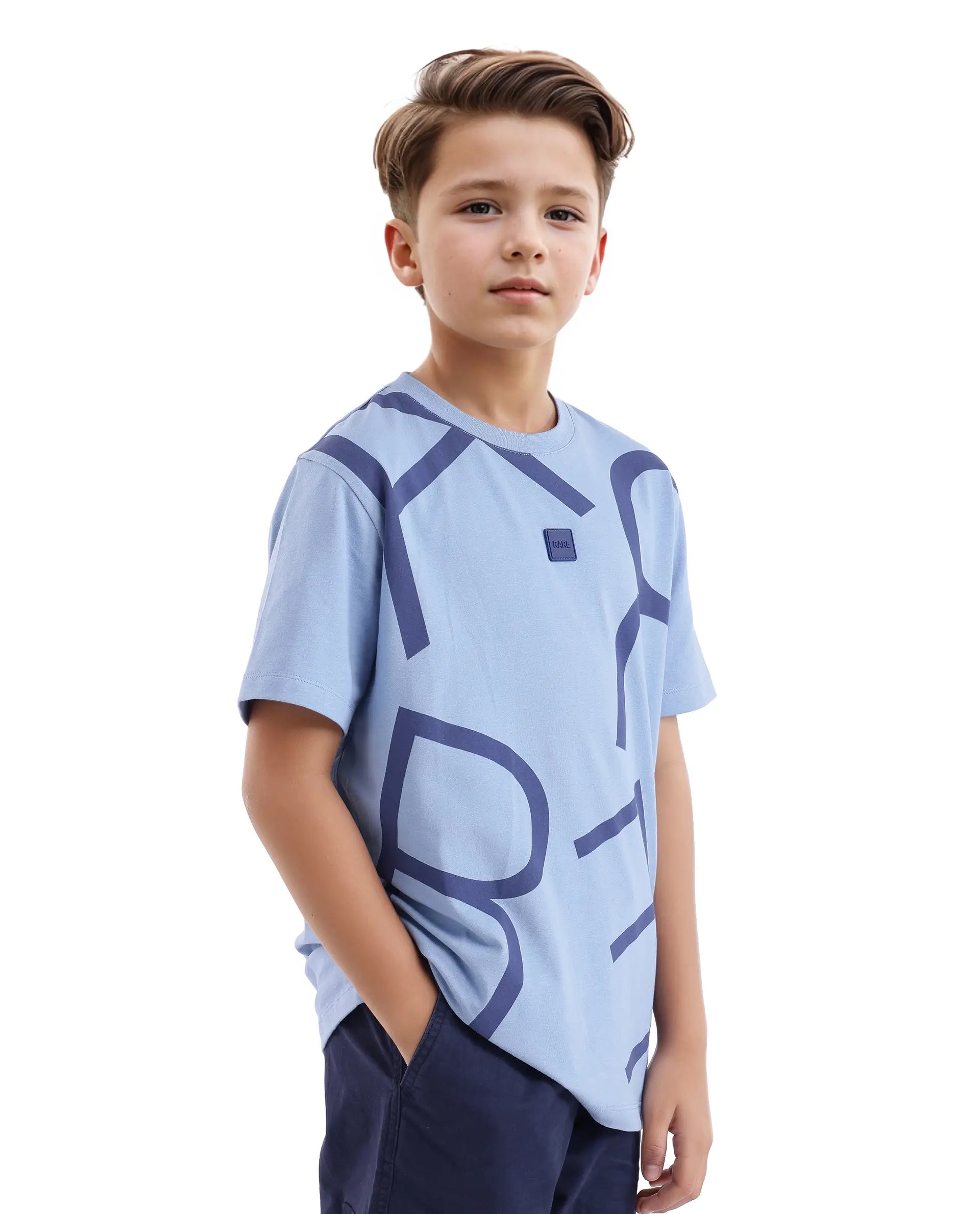 Rare Ones Kids Zon Dusky Blue Cotton Short Sleeve Crew Neck Pigment Print T-Shirt