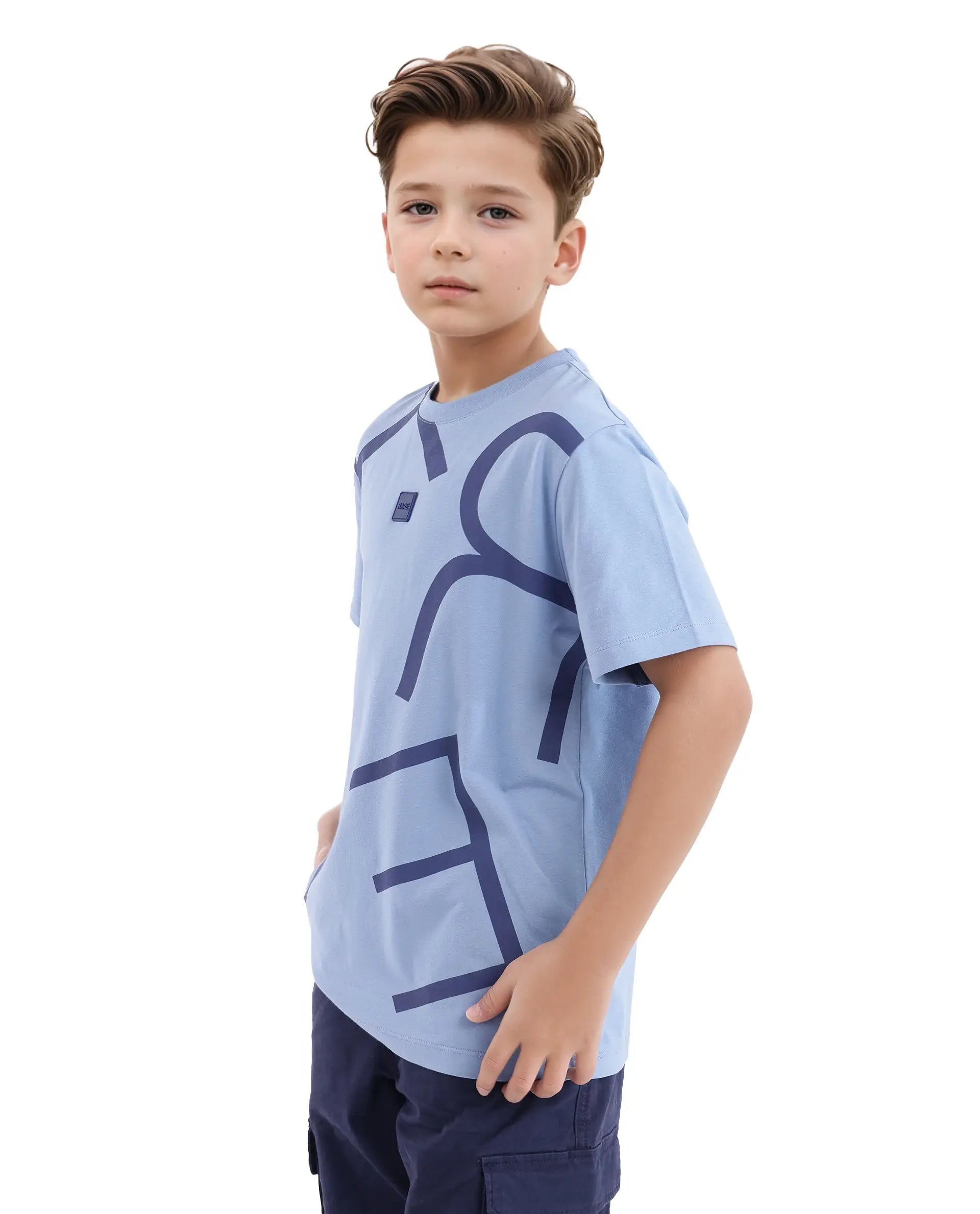 Rare Ones Kids Zon Dusky Blue Cotton Short Sleeve Crew Neck Pigment Print T-Shirt