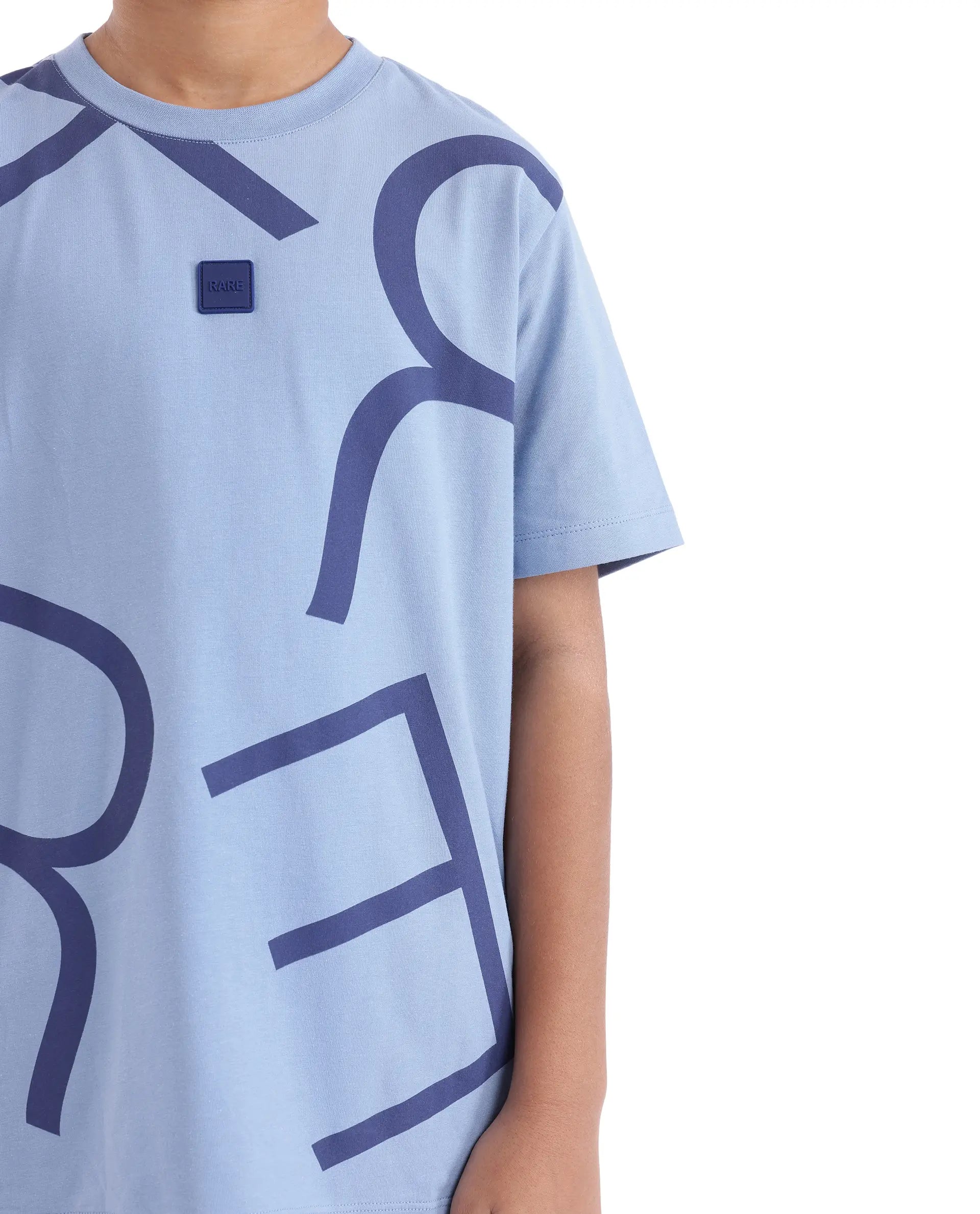 Rare Ones Kids Zon Dusky Blue Cotton Short Sleeve Crew Neck Pigment Print T-Shirt