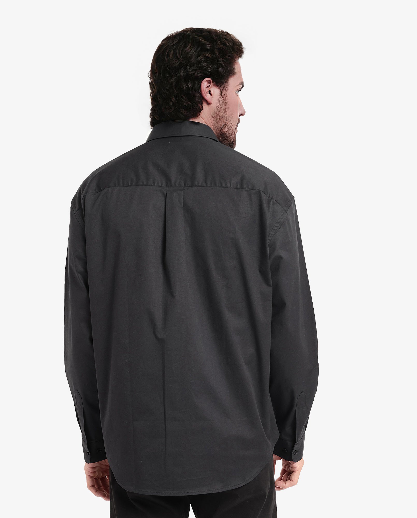 Rare Rabbit Men's Zord Black Cotton Lycra Fabric Full Sleeves Button Down Collar Boxy Fit Plain Shirt