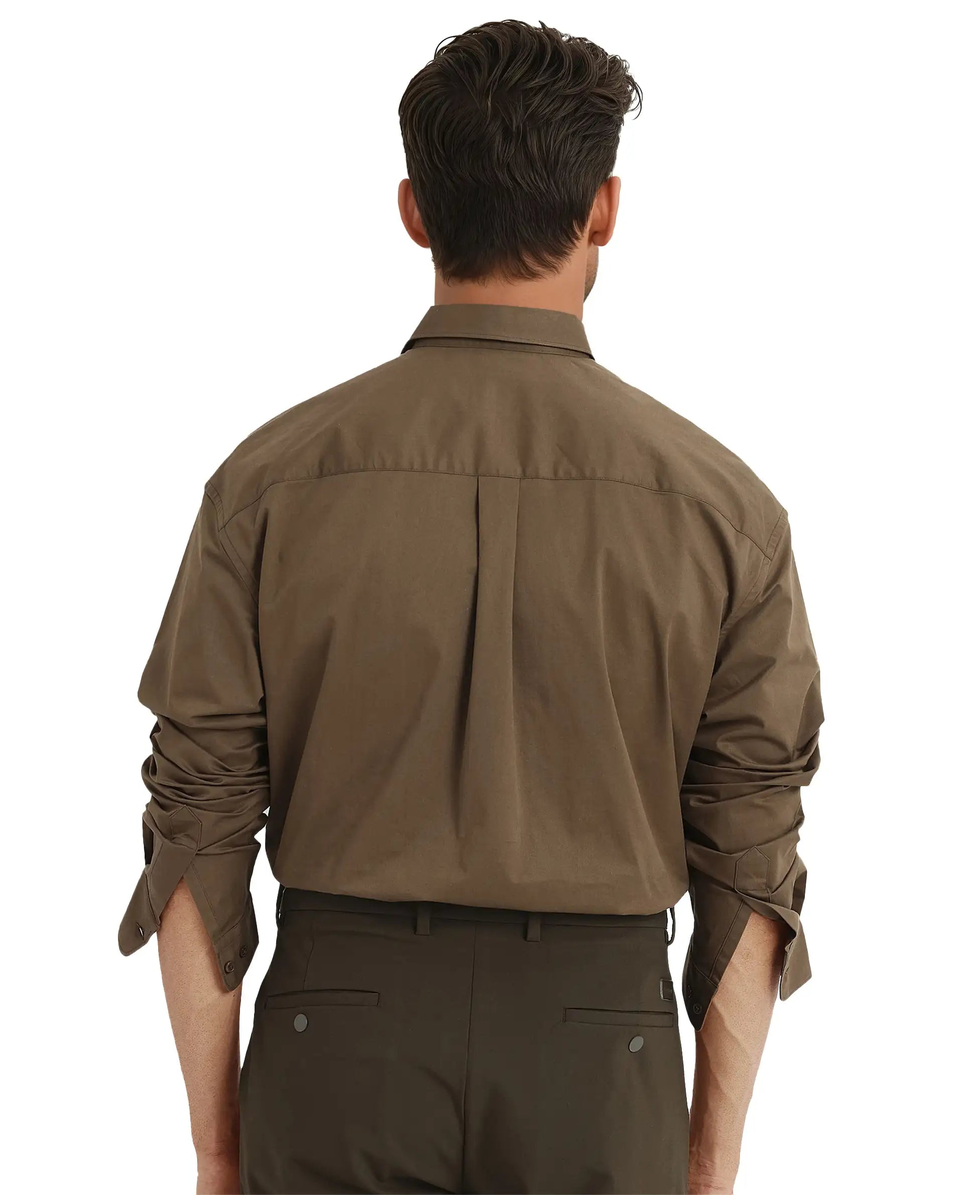 Rare Rabbit Men's Zord Brown Cotton Lycra Fabric Full Sleeves Button Down Collar Boxy Fit Plain Shirt