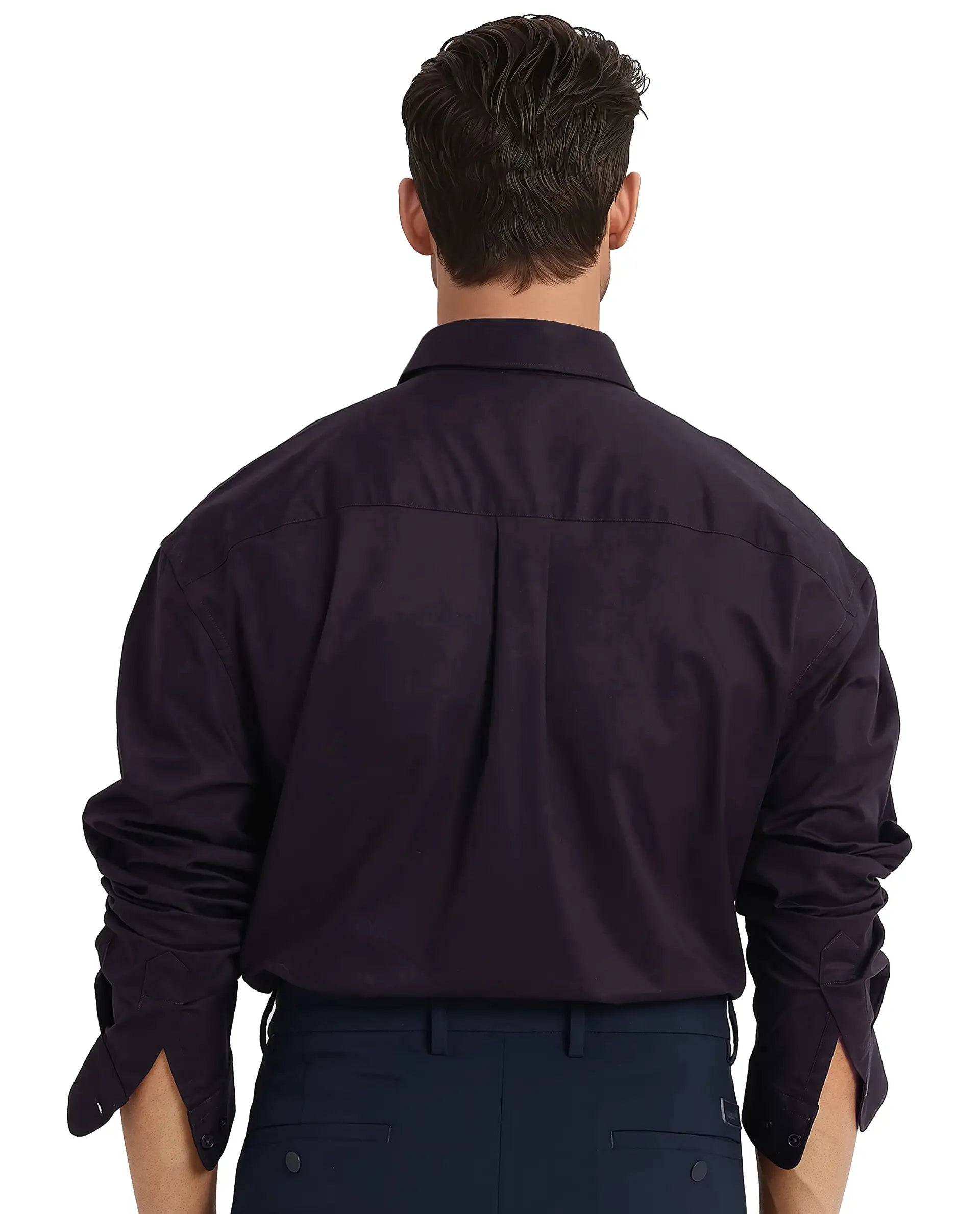 Rare Rabbit Men's Zord Dark Purple Cotton Lycra Fabric Full Sleeves Button Down Collar Boxy Fit Plain Shirt