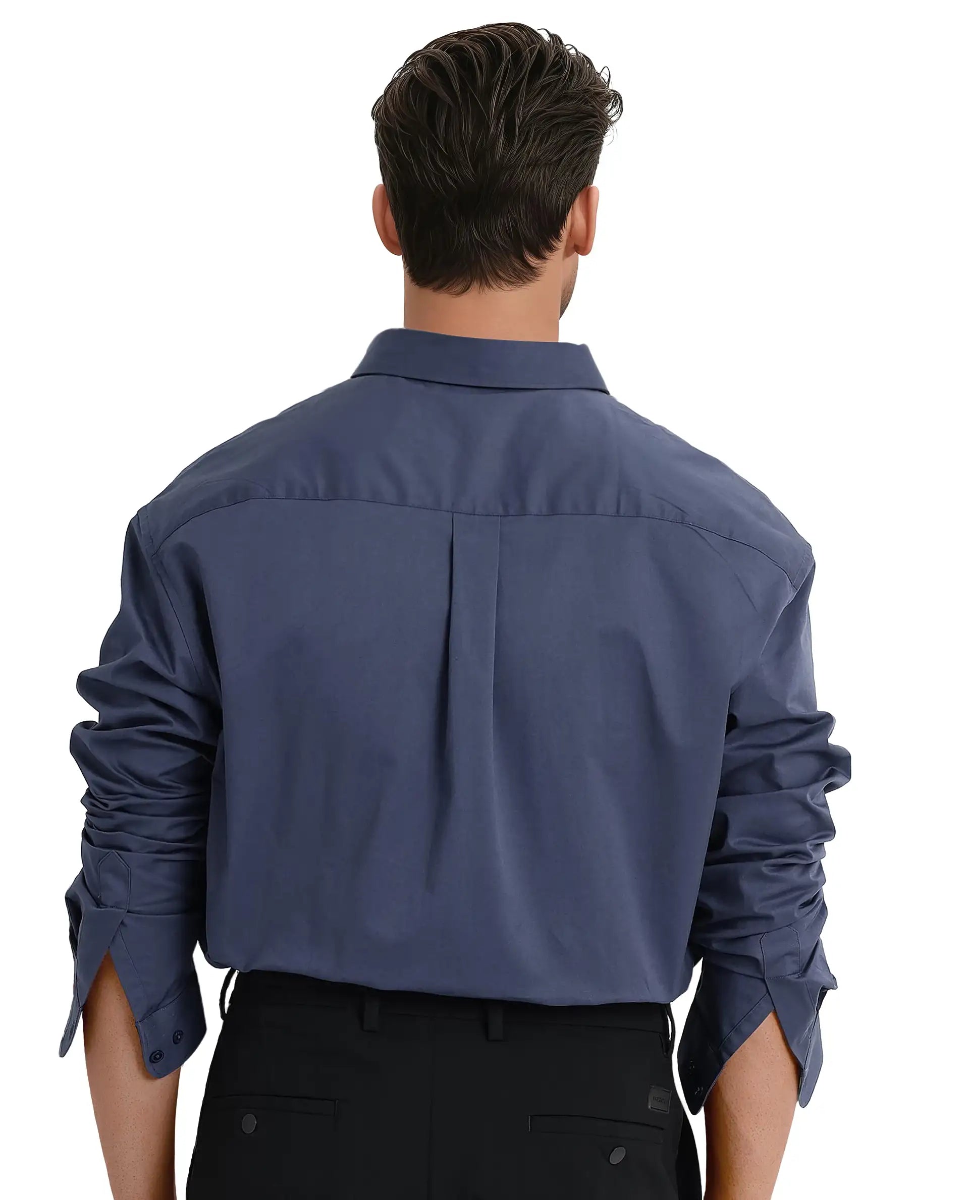 Rare Rabbit Men's Zord Dusky Blue Cotton Lycra Fabric Full Sleeves Button Down Collar Boxy Fit Plain Shirt