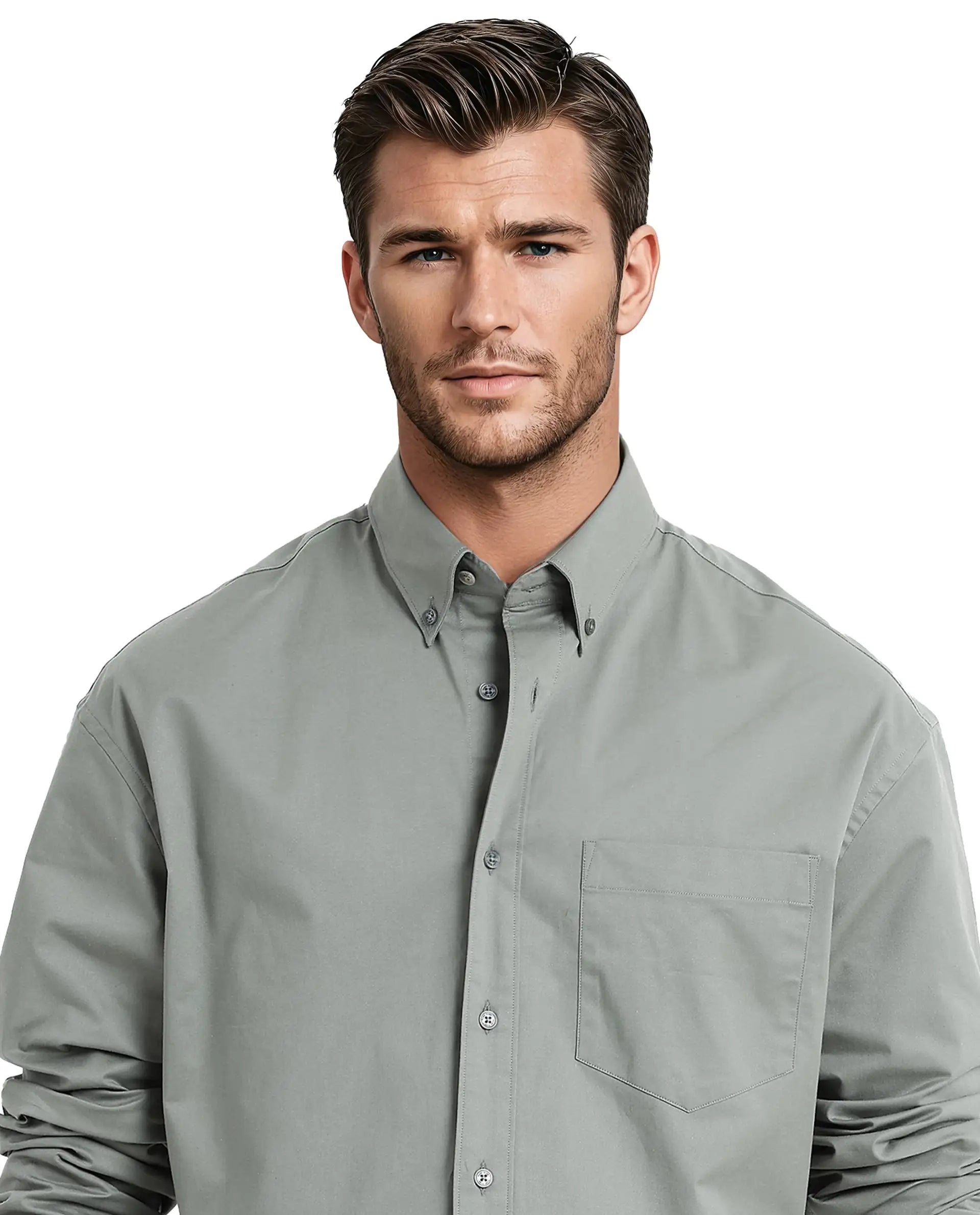 Rare Rabbit Men's Zord Green Cotton Lycra Fabric Full Sleeves Button Down Collar Boxy Fit Plain Shirt