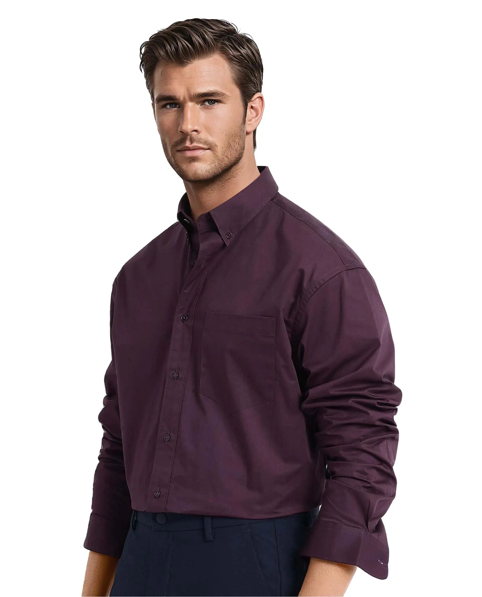 Rare Rabbit Men's Zord Purple Cotton Lycra Fabric Full Sleeves Button Down Collar Boxy Fit Plain Shirt