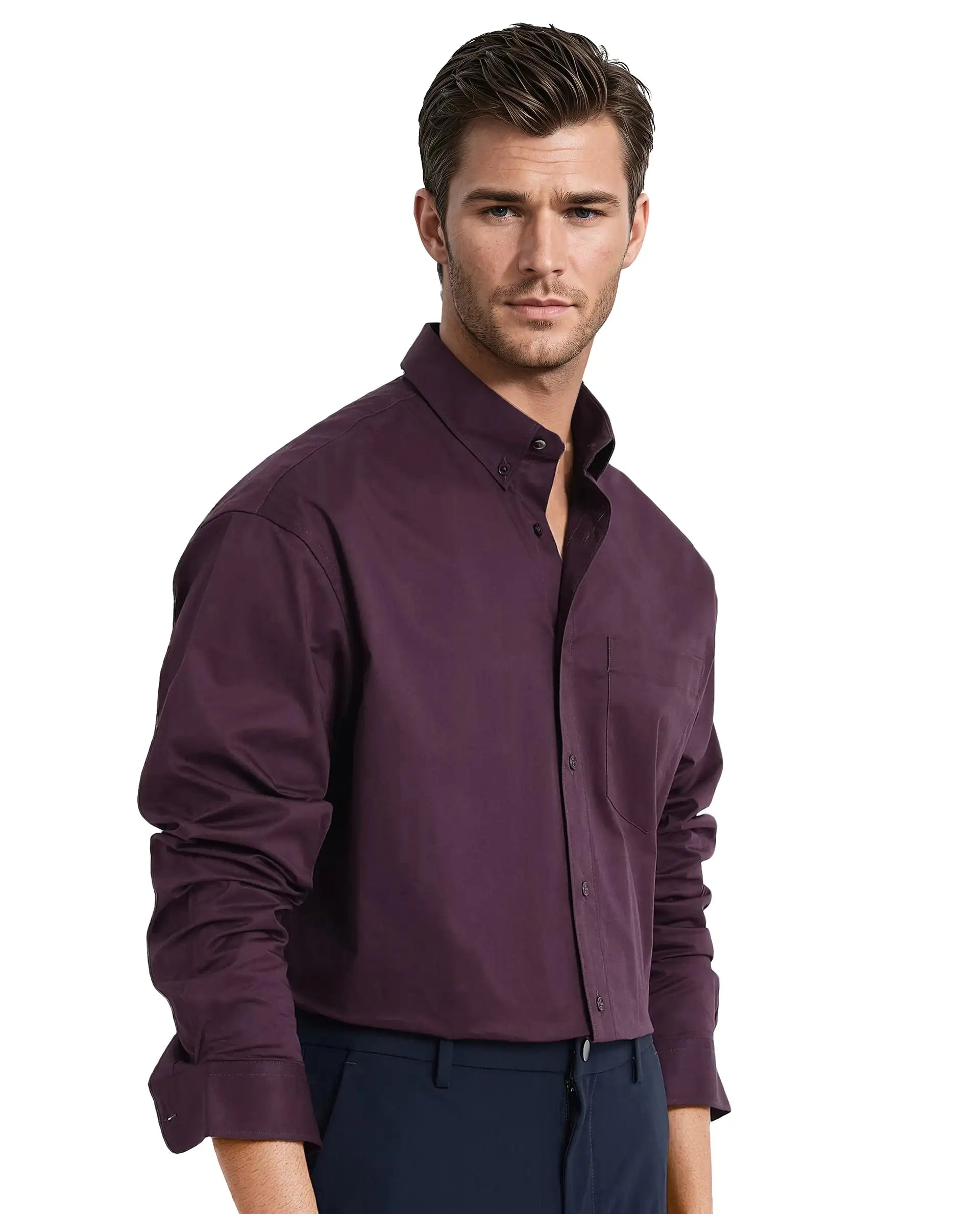 Rare Rabbit Men's Zord Purple Cotton Lycra Fabric Full Sleeves Button Down Collar Boxy Fit Plain Shirt