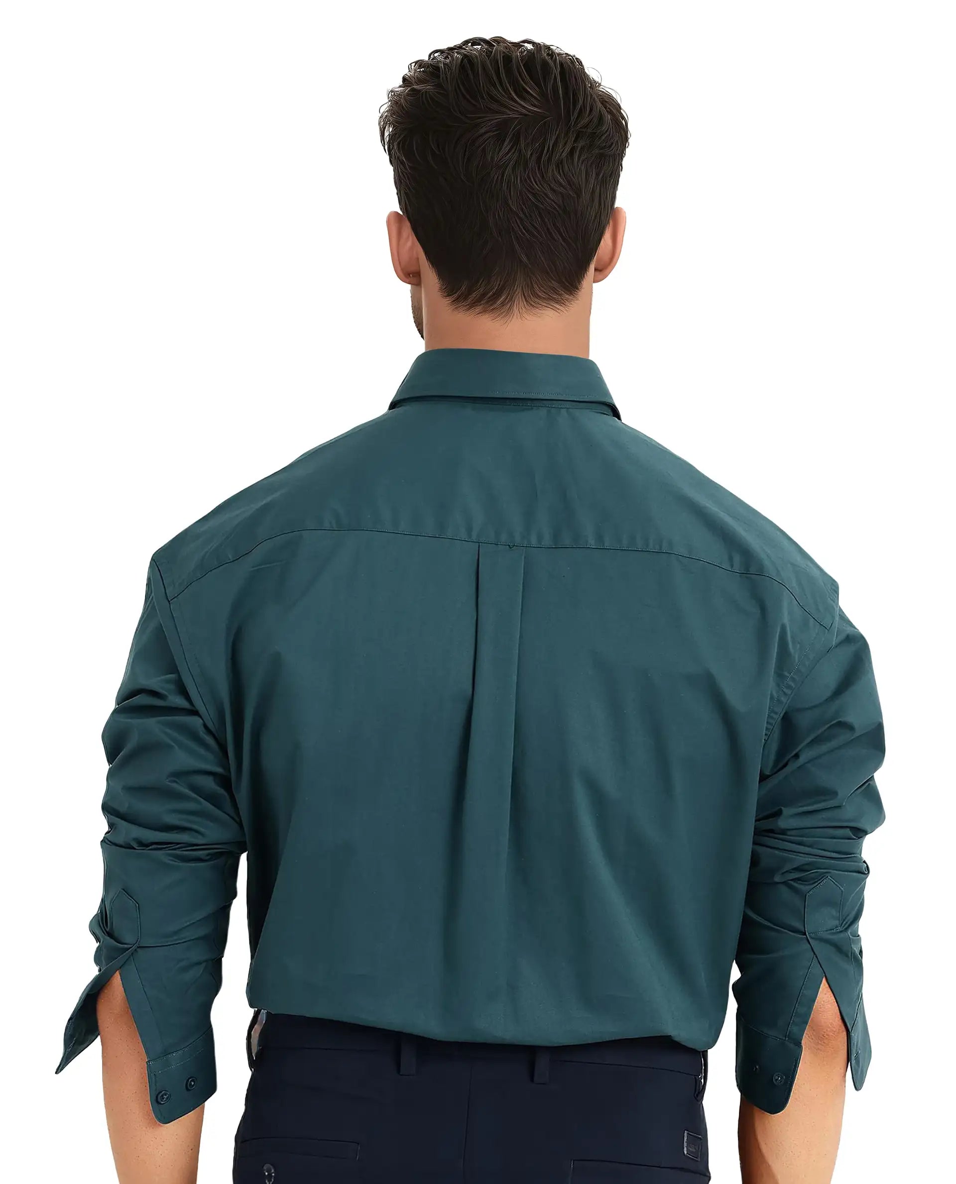 Rare Rabbit Men's Zord Teal Cotton Lycra Fabric Full Sleeves Button Down Collar Boxy Fit Plain Shirt