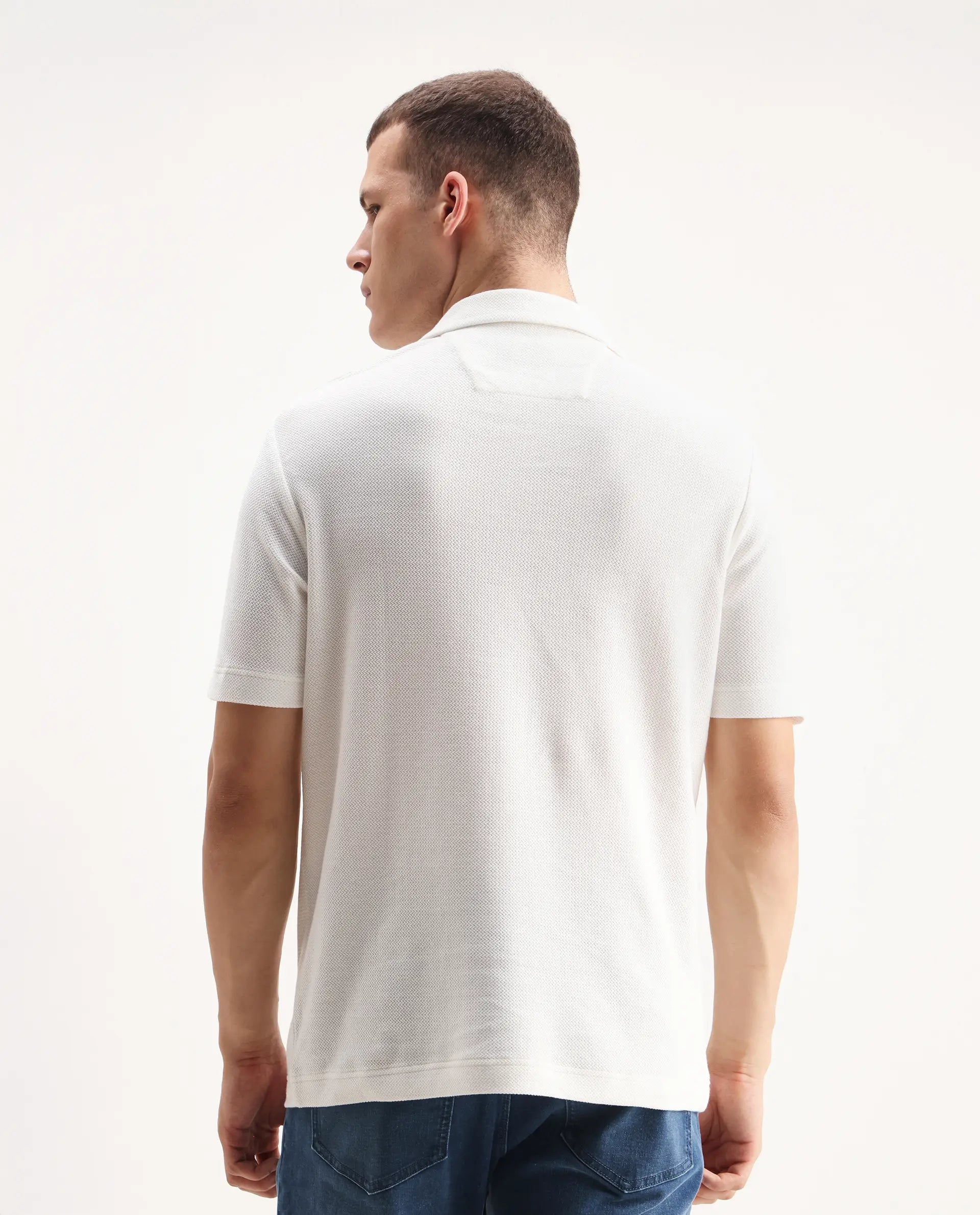 Rare Rabbit Men's Zorv Off White Cotton Plain Regular Fit Half Sleeve Polo