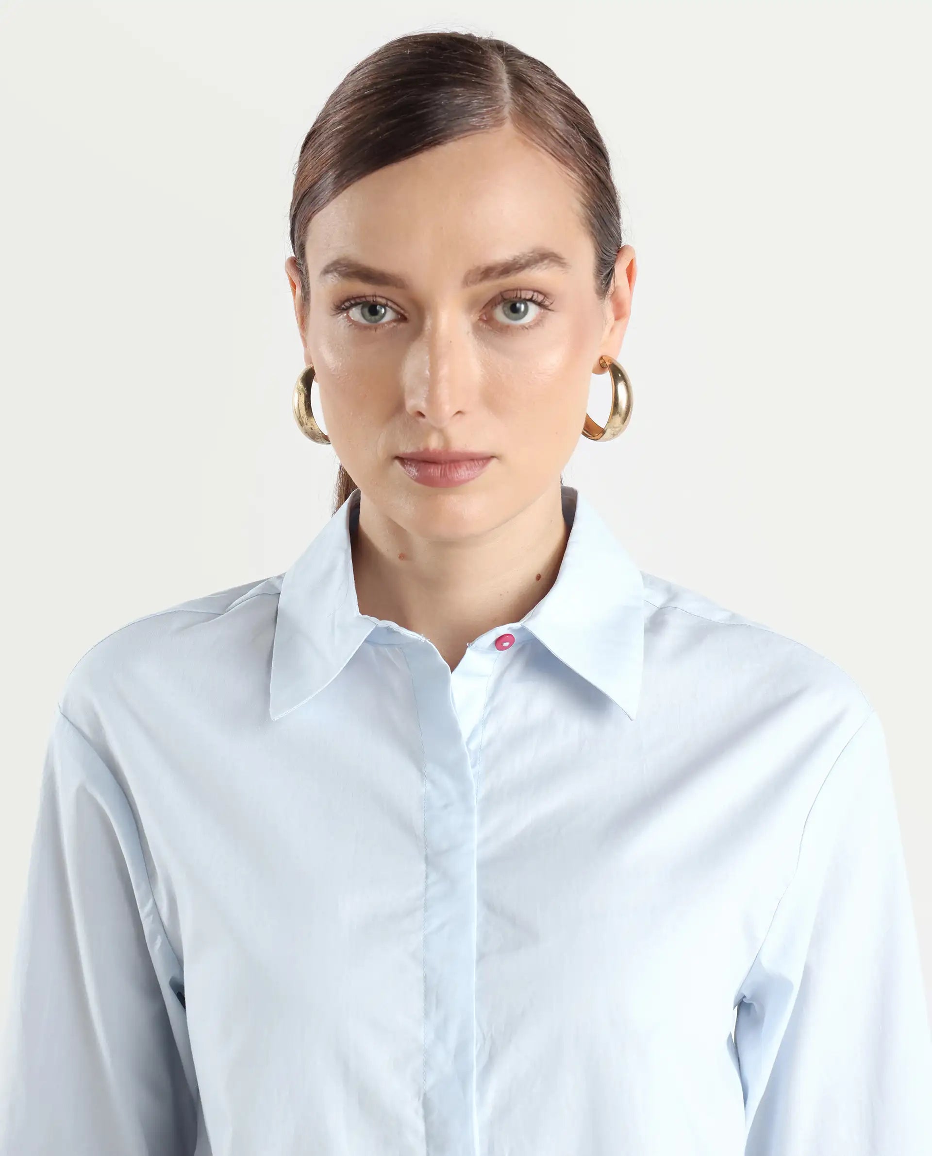 Rareism Women's Zquib Grey Cotton Spread Collar Graphic Print Cuffed Sleeve Regular Fit Shirt