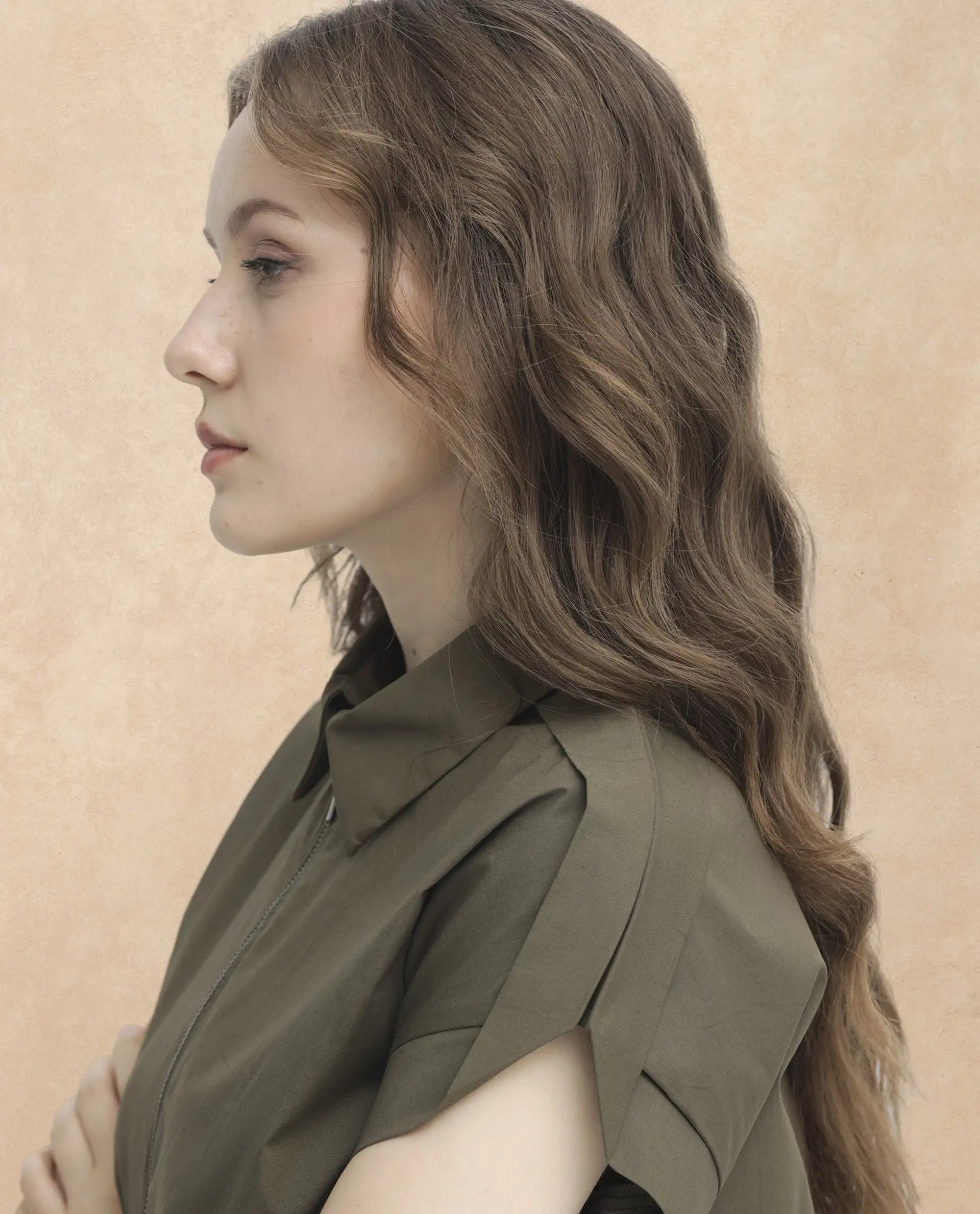 Rareism Women Zuckery Olive Cotton Polyester Fabric Short Sleeves Zip Closure Collared Neck Extended Sleeve Regular Fit Plain Cropped Top