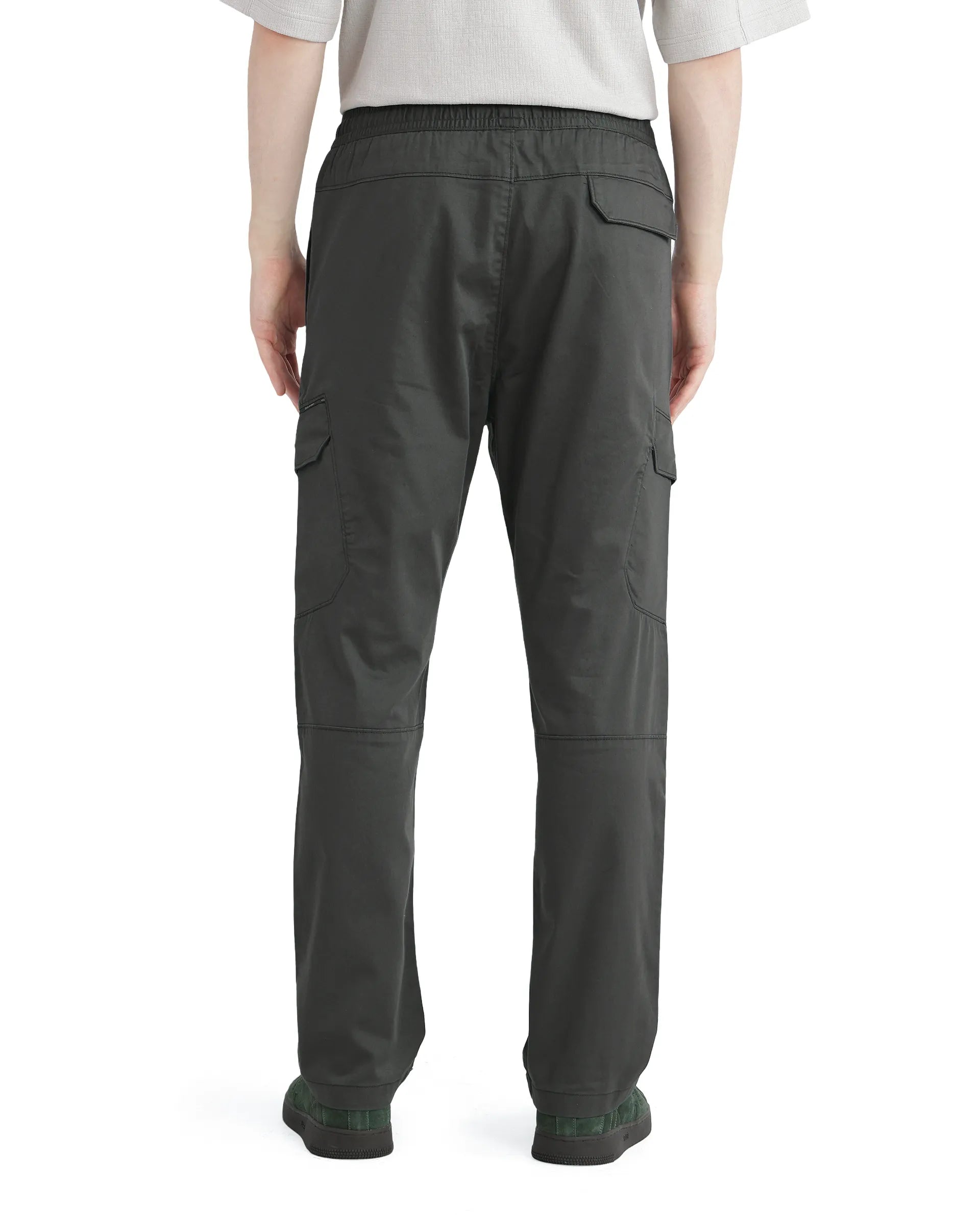 Rare Rabbit Men's Zudi Dark Grey Cotton Fabric Drawstring Closure Regular Fit Cargo Style Trouser