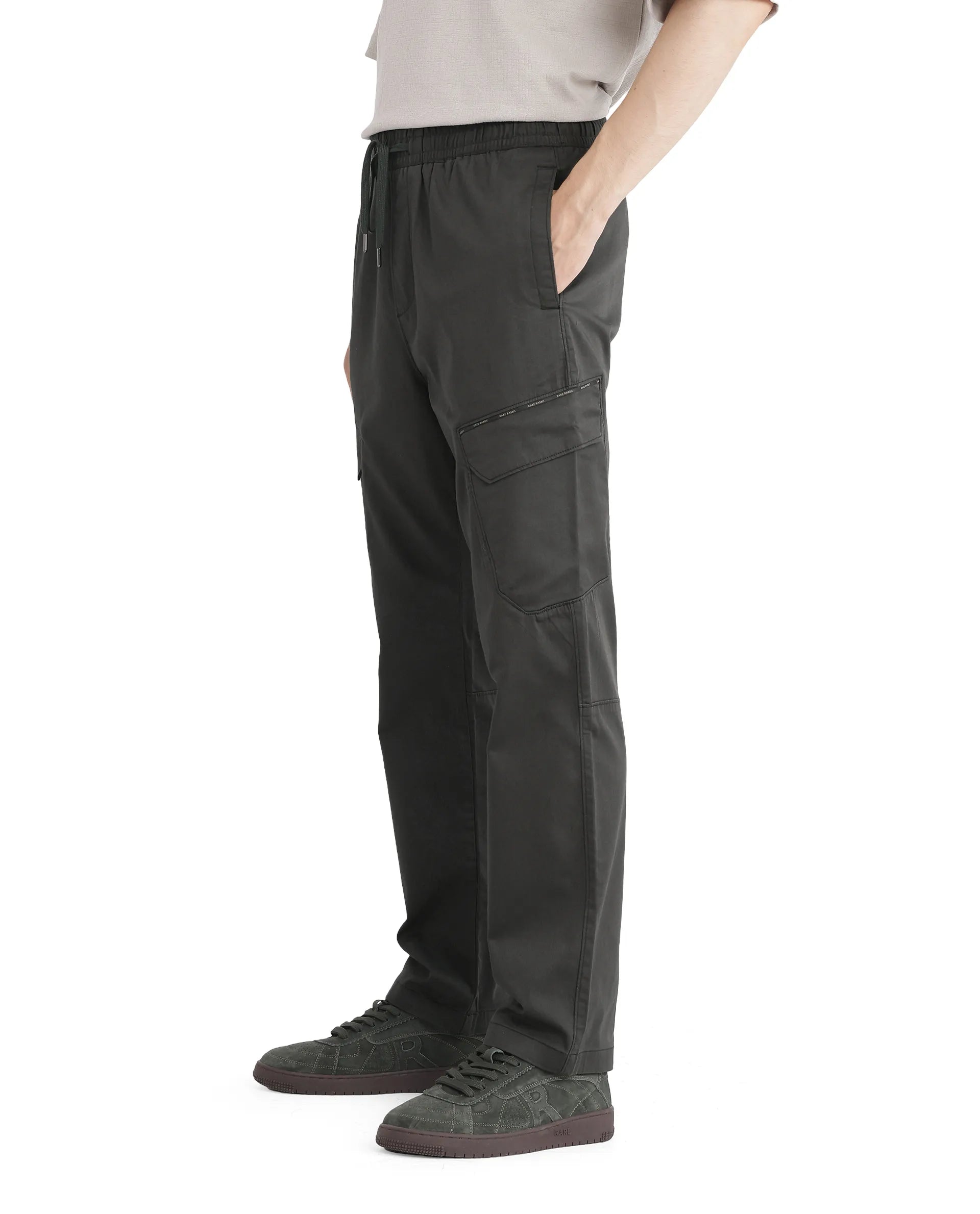 Rare Rabbit Men's Zudi Dark Grey Cotton Fabric Drawstring Closure Regular Fit Cargo Style Trouser