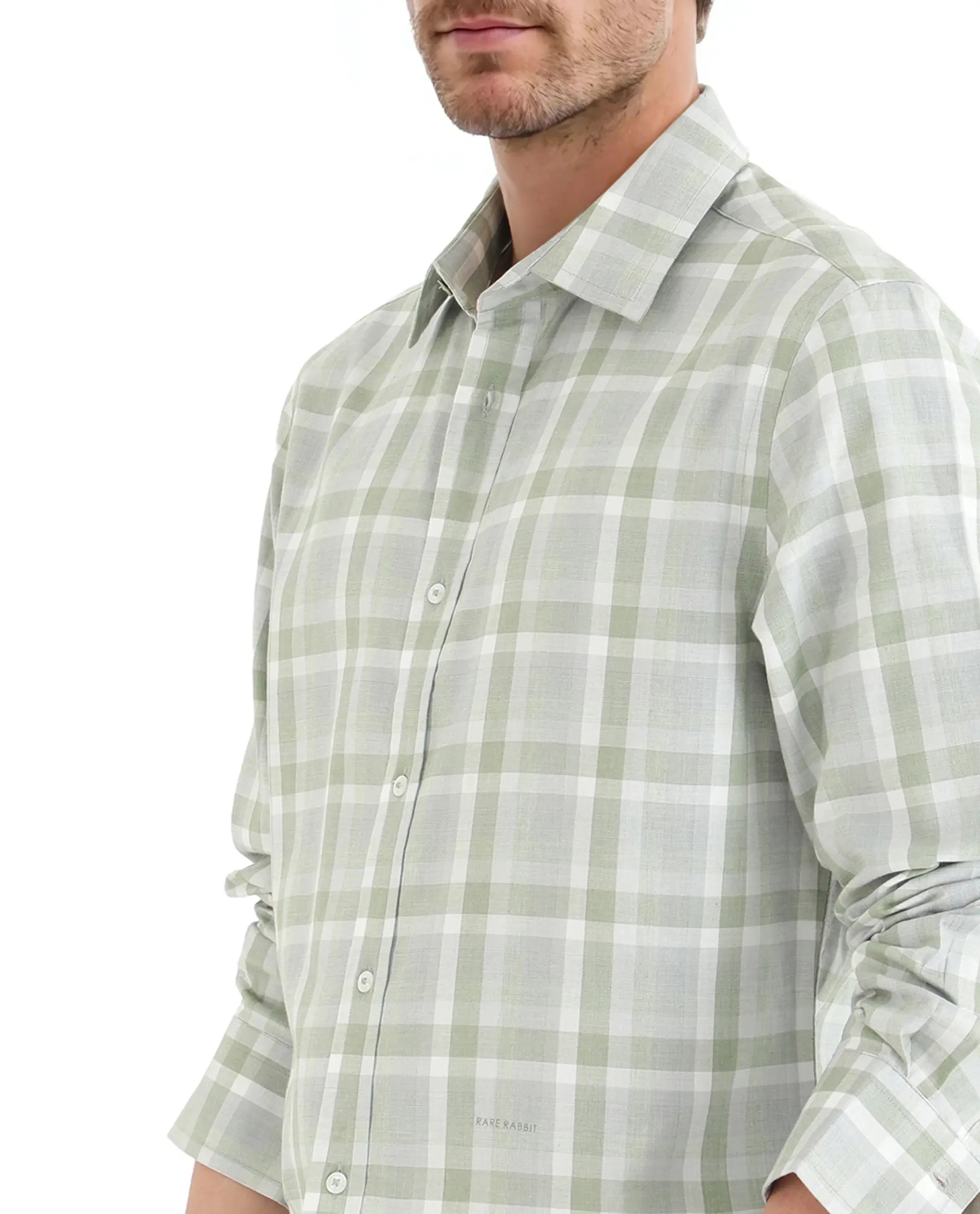 Rare Rabbit Men Zujo Pastel Green Cotton Poly Fabric Full Sleeves Regular Collared Button Closure Check Shirt