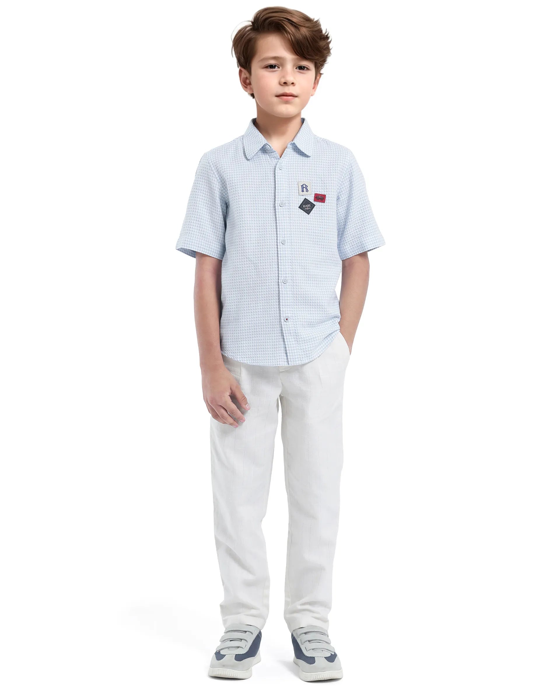 Rare Ones Kids Zygo Light Blue Cotton Half Sleeve Button Solid Regular Fit Shirt