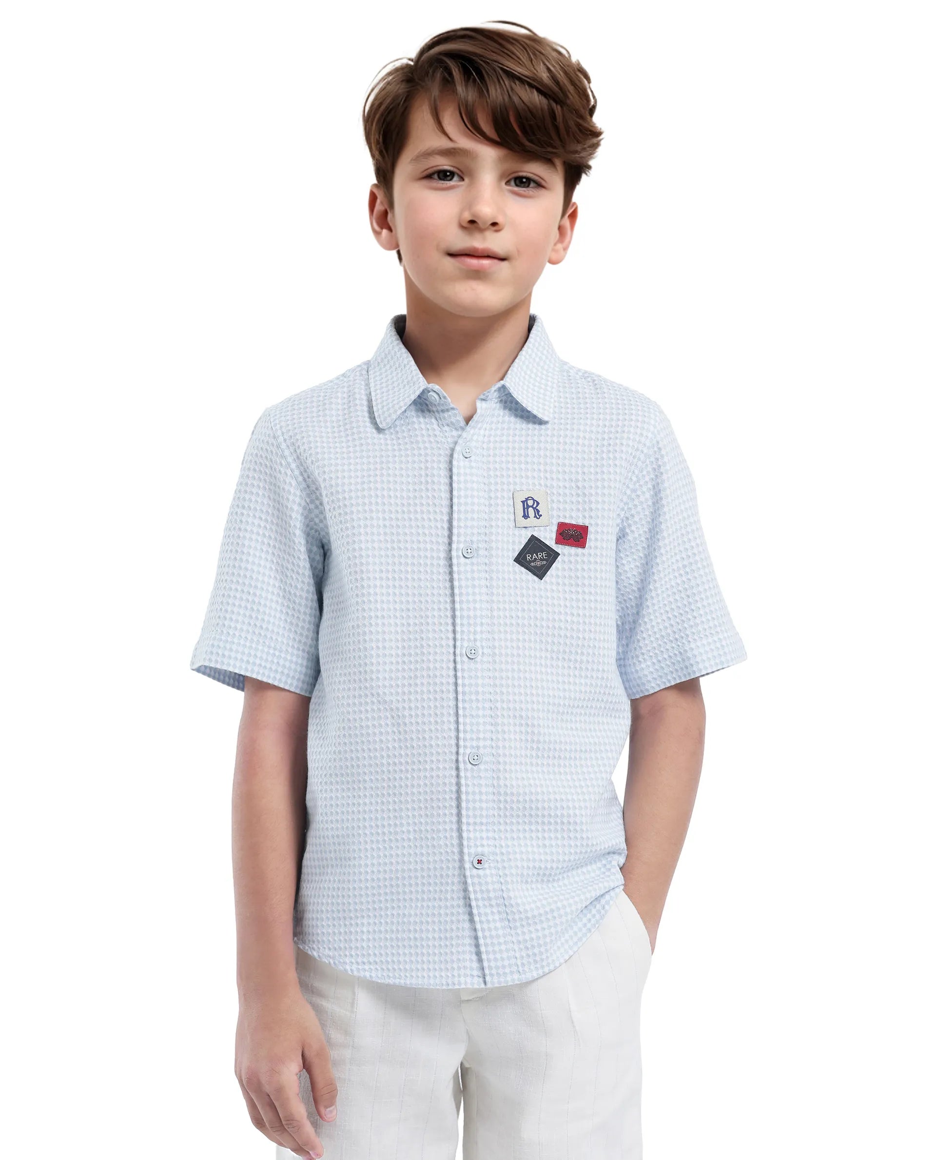 Rare Ones Kids Zygo Light Blue Cotton Half Sleeve Button Solid Regular Fit Shirt