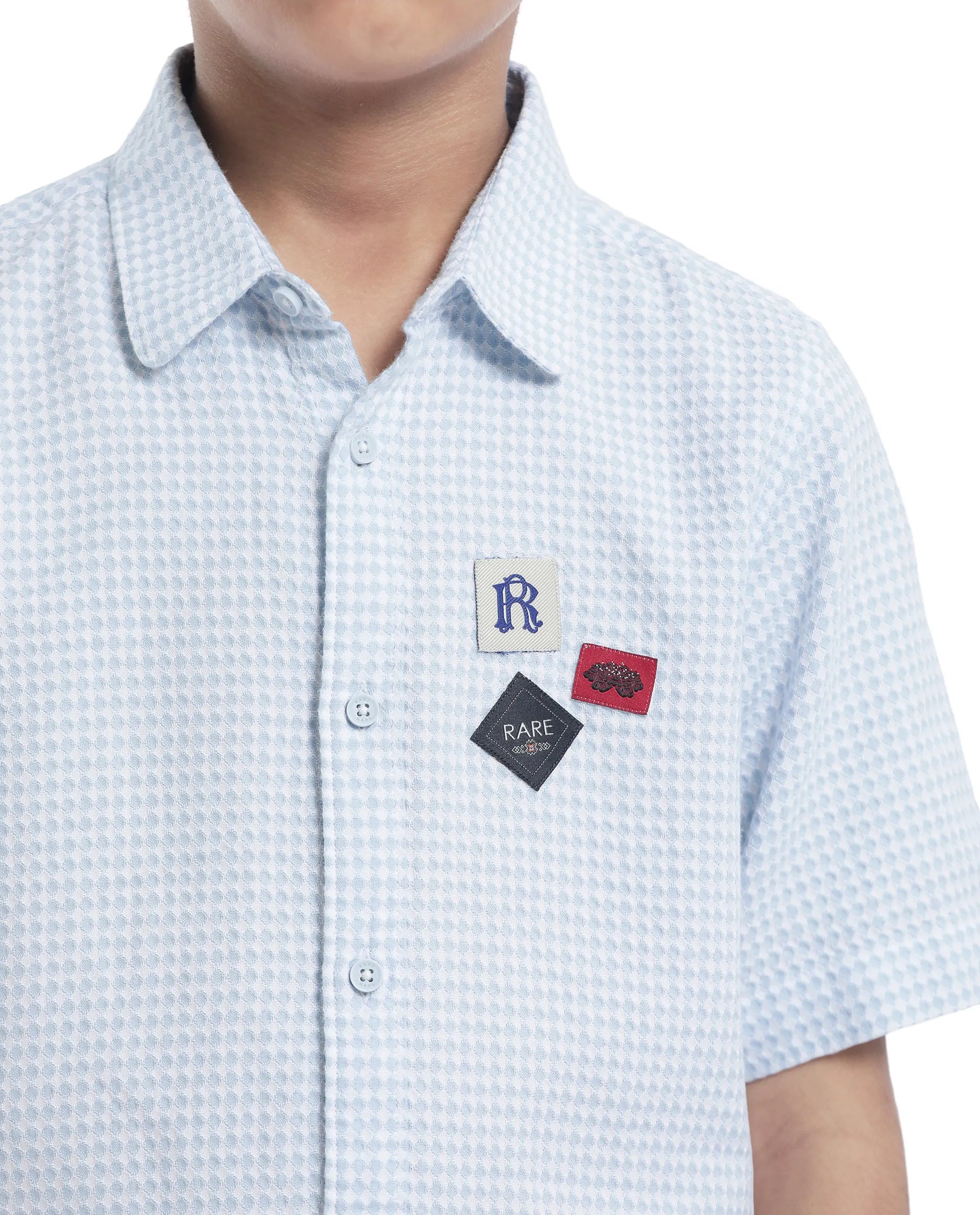 Rare Ones Kids Zygo Light Blue Cotton Half Sleeve Button Solid Regular Fit Shirt