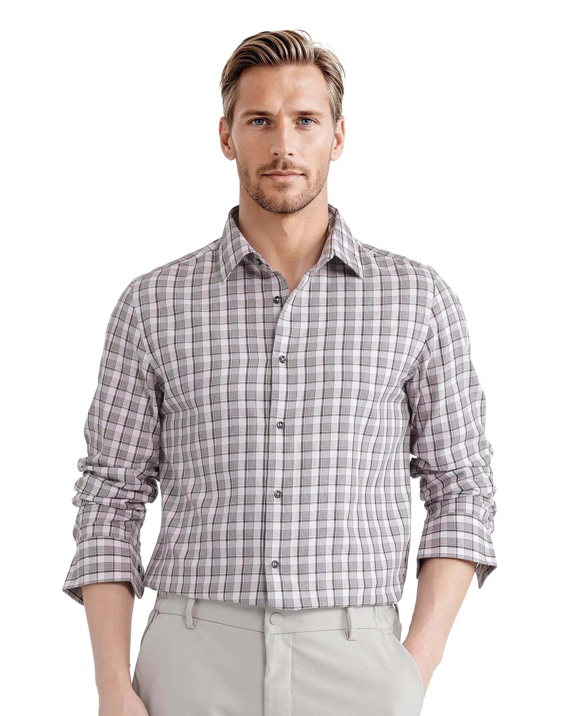 Rare Rabbit Men Zylot Pink Cotton Fabric Full Sleeve Regular Collared Button Closure Melange Checked Shirt