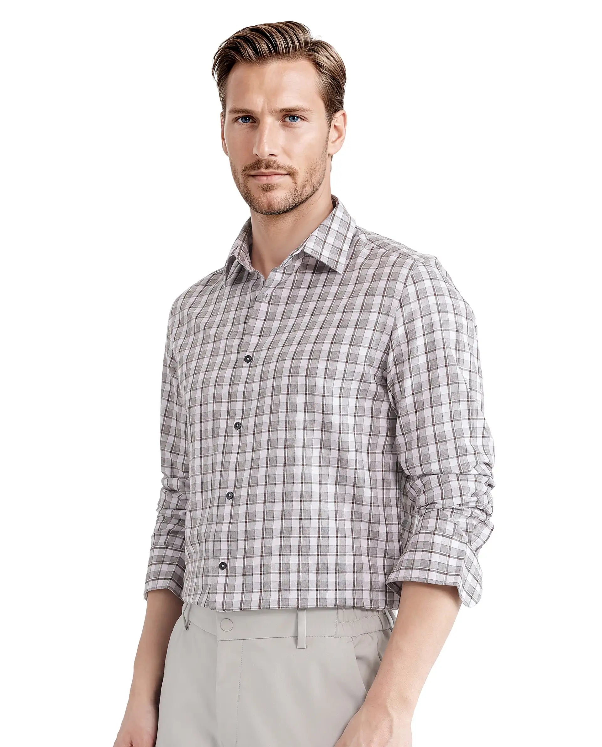 Rare Rabbit Men Zylot Pink Cotton Fabric Full Sleeve Regular Collared Button Closure Melange Checked Shirt