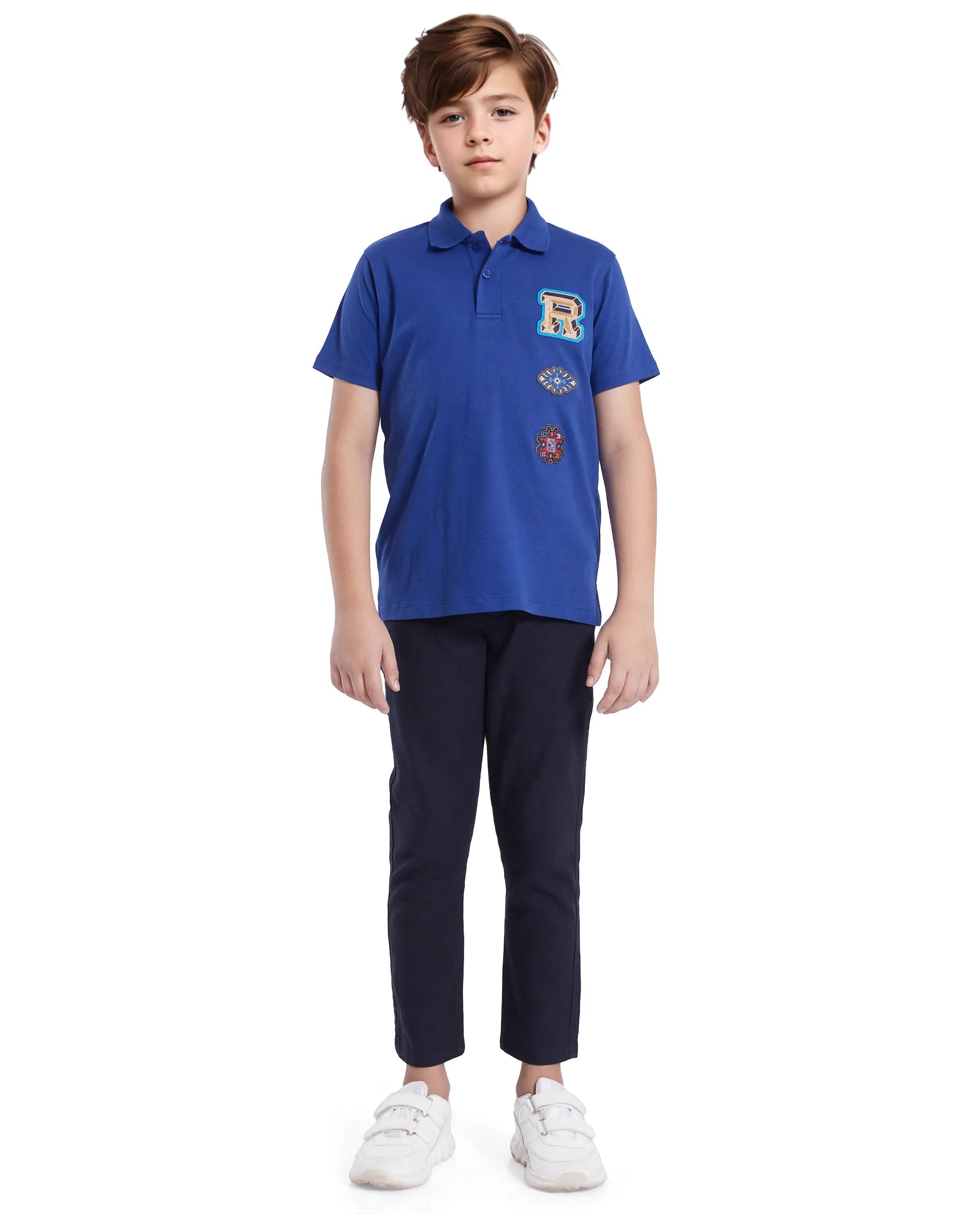 Rare Ones Kids Zyra Blue Cotton Half Sleeve Button Closure Printed Regular Fit Polo