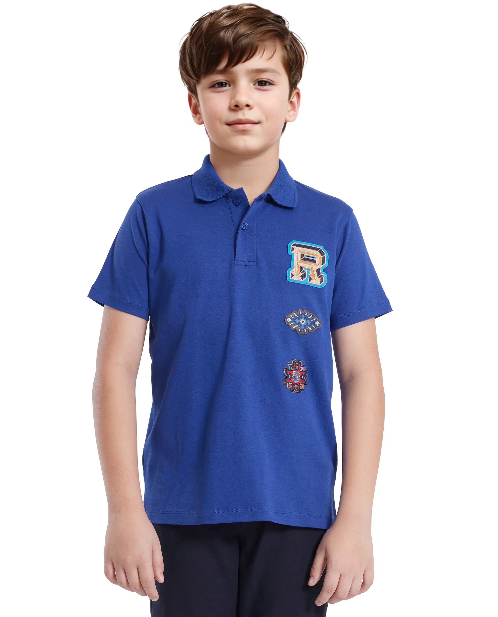 Rare Ones Kids Zyra Blue Cotton Half Sleeve Button Closure Printed Regular Fit Polo
