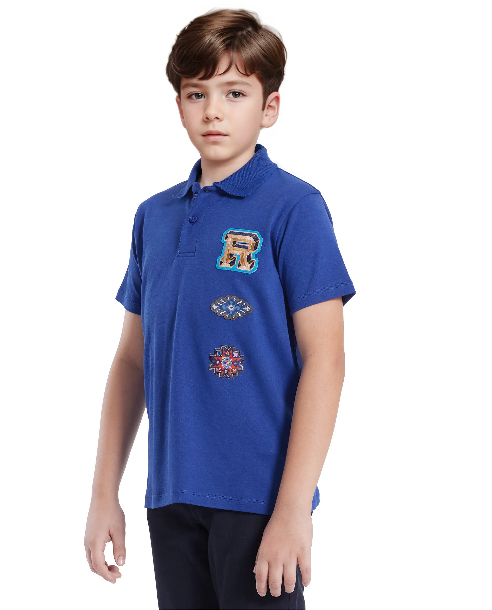 Rare Ones Kids Zyra Blue Cotton Half Sleeve Button Closure Printed Regular Fit Polo