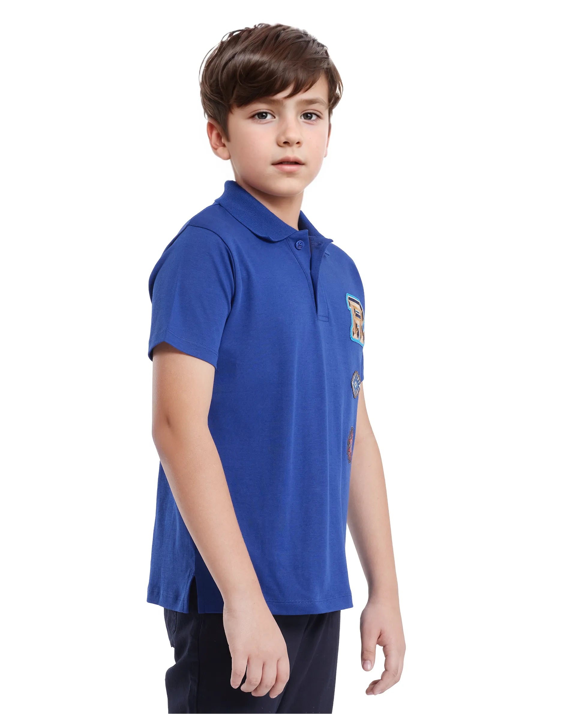 Rare Ones Kids Zyra Blue Cotton Half Sleeve Button Closure Printed Regular Fit Polo