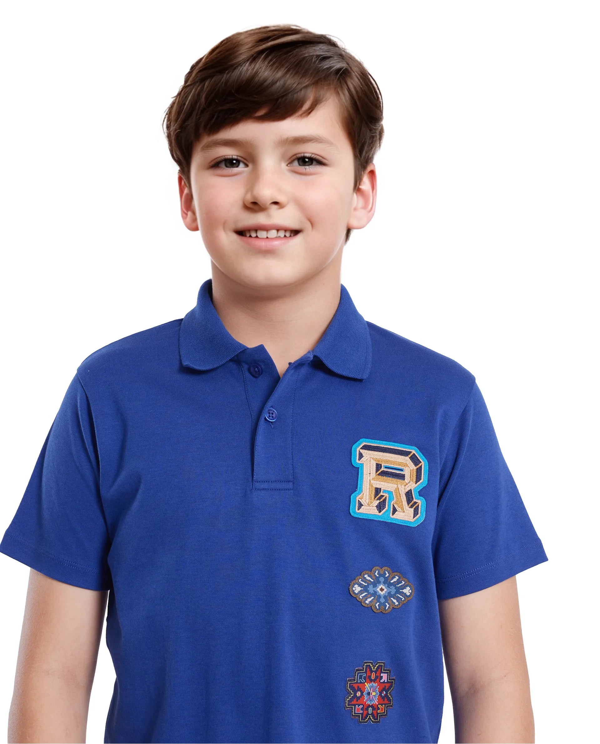 Rare Ones Kids Zyra Blue Cotton Half Sleeve Button Closure Printed Regular Fit Polo