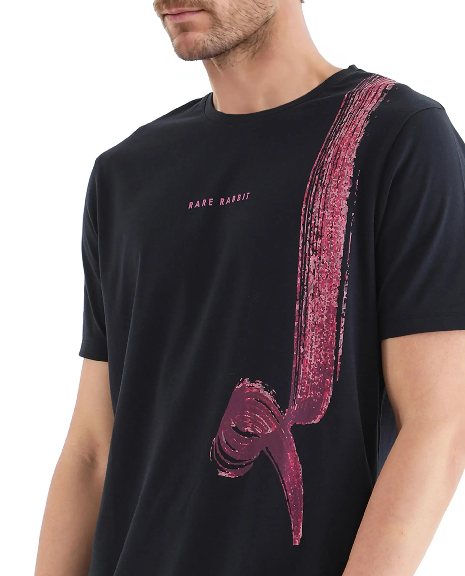 Rare Rabbit Men Zyra Navy Cotton Blend Fabric Short Sleeve Crew Neck Graphic Print T-Shirt