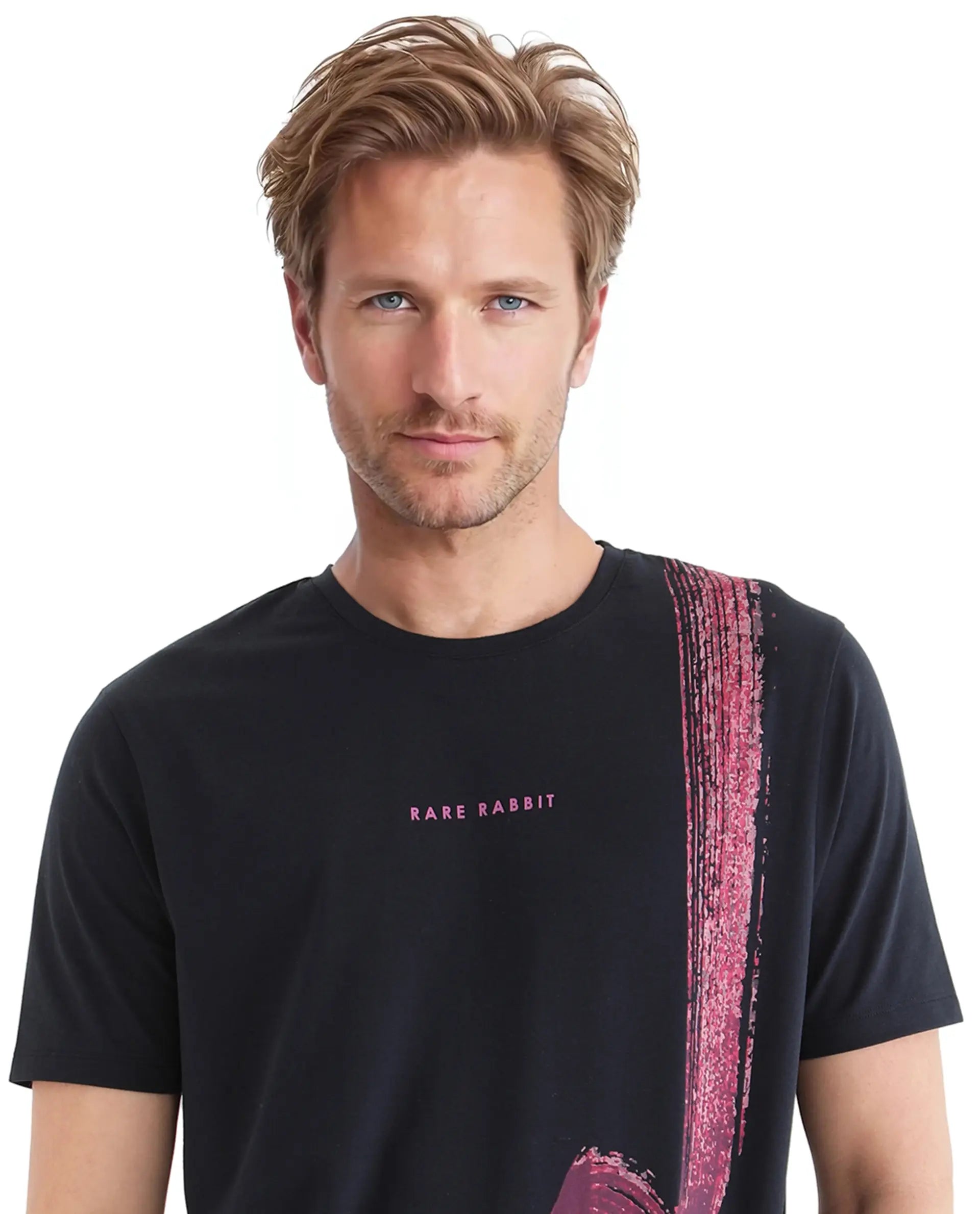 Rare Rabbit Men Zyra Navy Cotton Blend Fabric Short Sleeve Crew Neck Graphic Print T-Shirt