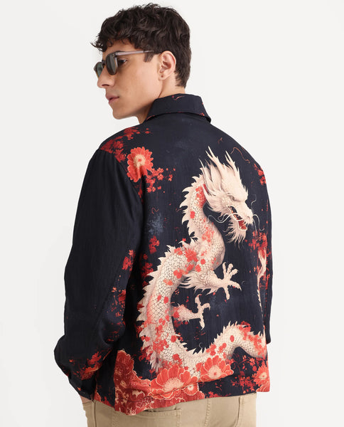 Buy Zyra - Navy Twill Printed Zipper Jacket| Rare Rabbit