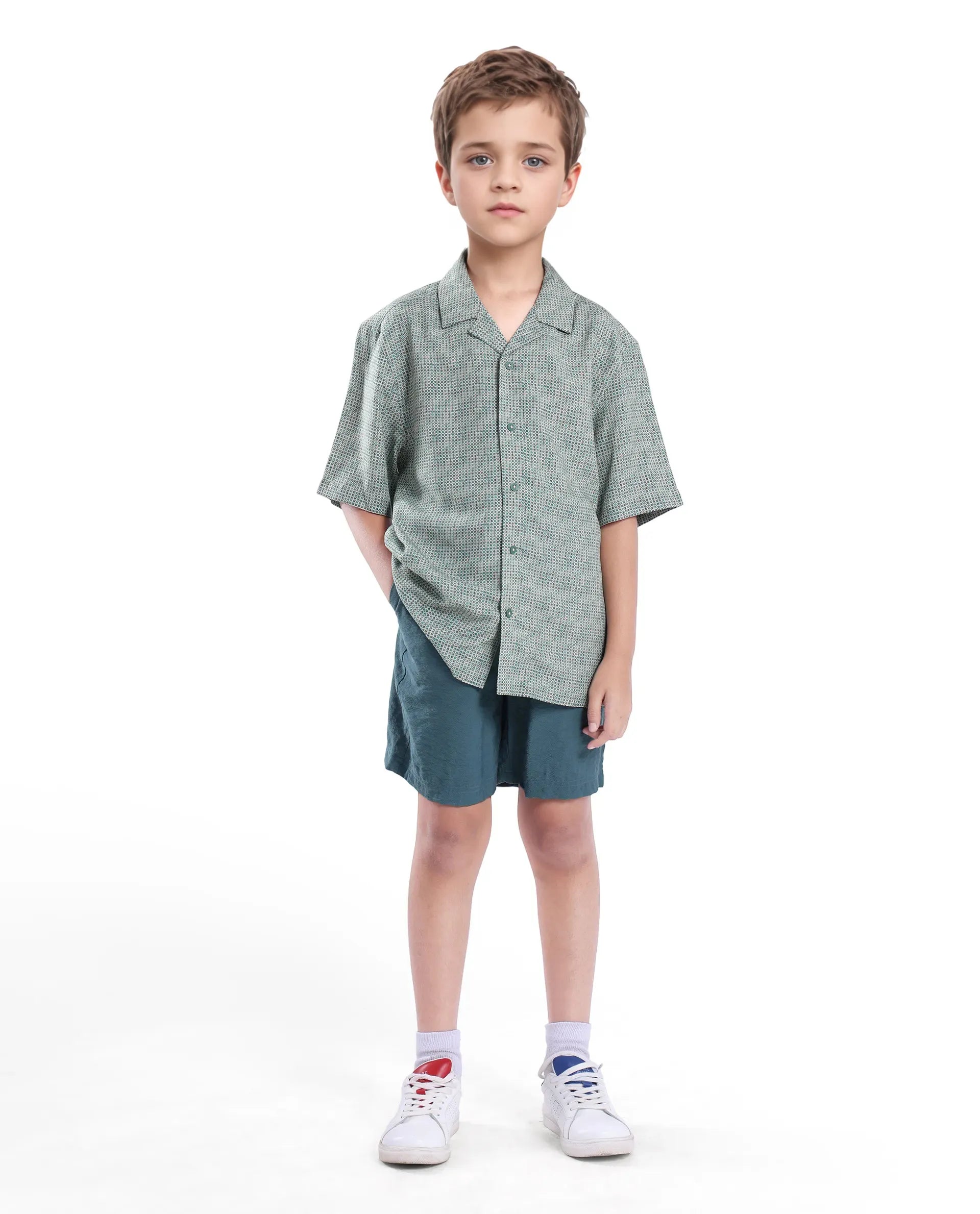 Rare Ones Kids Zyro Green Viscose Half Sleeve Button Printed Regular Fit Shirt