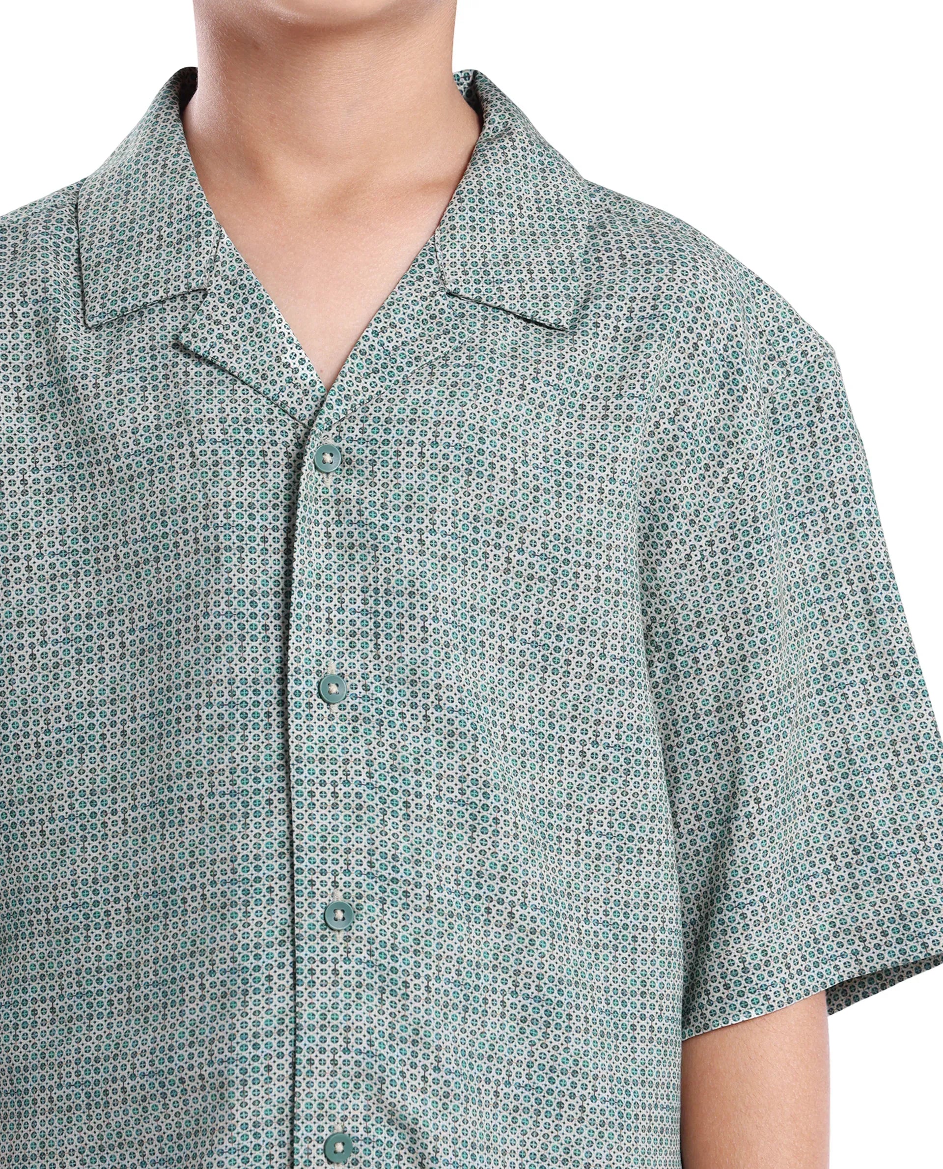 Rare Ones Kids Zyro Green Viscose Half Sleeve Button Printed Regular Fit Shirt