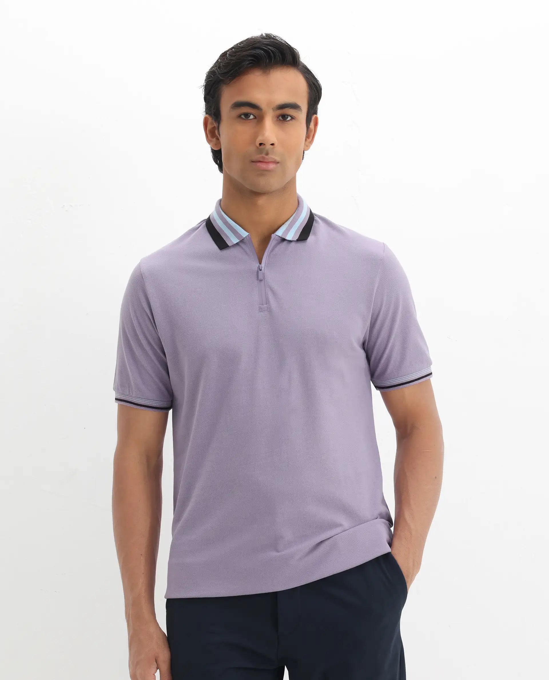 Rare Rabbit Men's Zyte Dusky Purple Cotton Plain Regular Fit Half Sleeve Polo