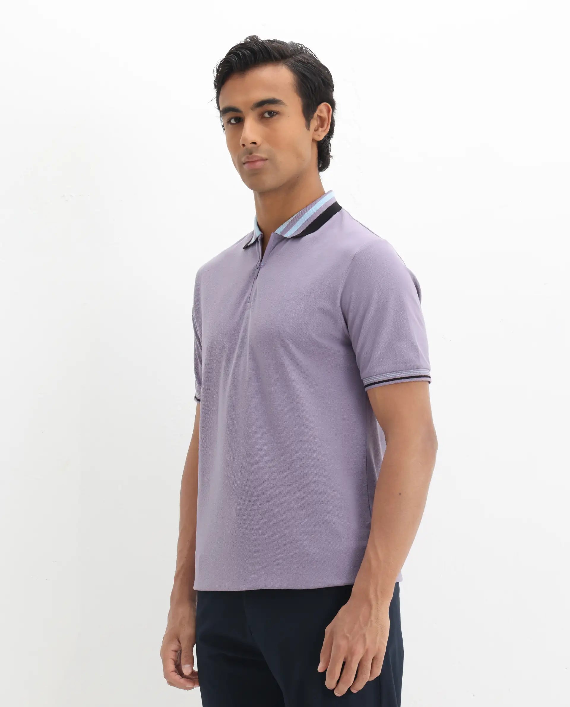 Rare Rabbit Men's Zyte Dusky Purple Cotton Plain Regular Fit Half Sleeve Polo
