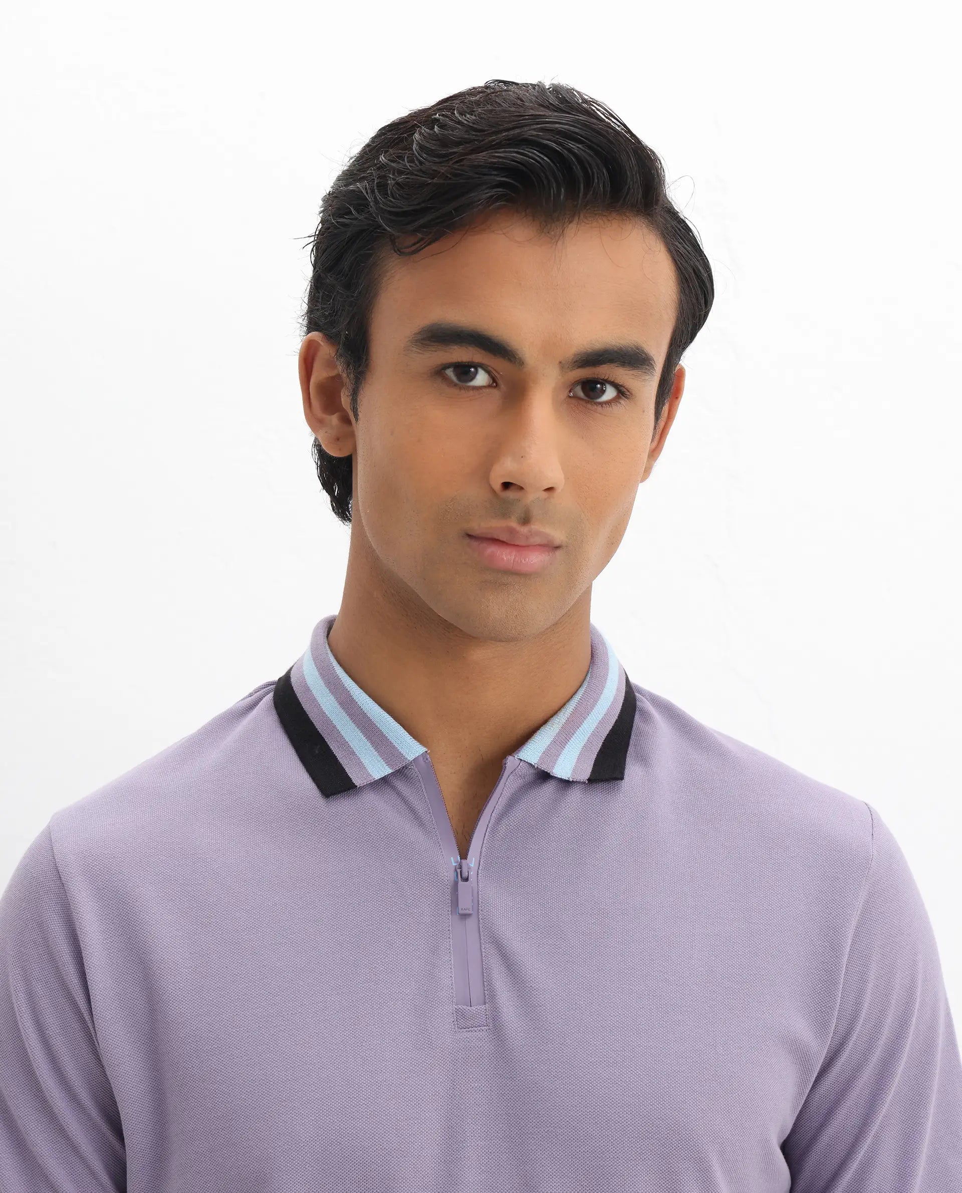 Rare Rabbit Men's Zyte Dusky Purple Cotton Plain Regular Fit Half Sleeve Polo