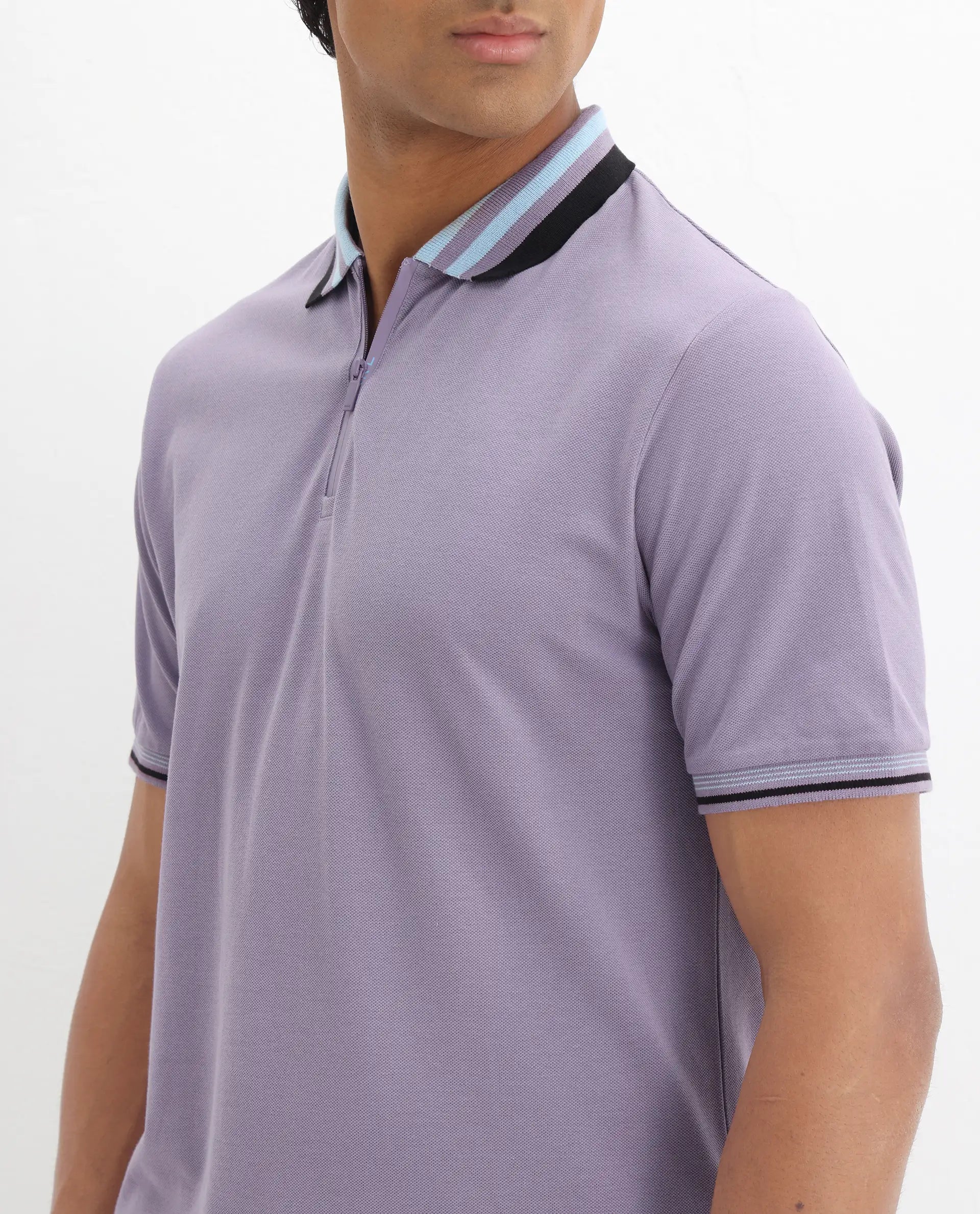Rare Rabbit Men's Zyte Dusky Purple Cotton Plain Regular Fit Half Sleeve Polo